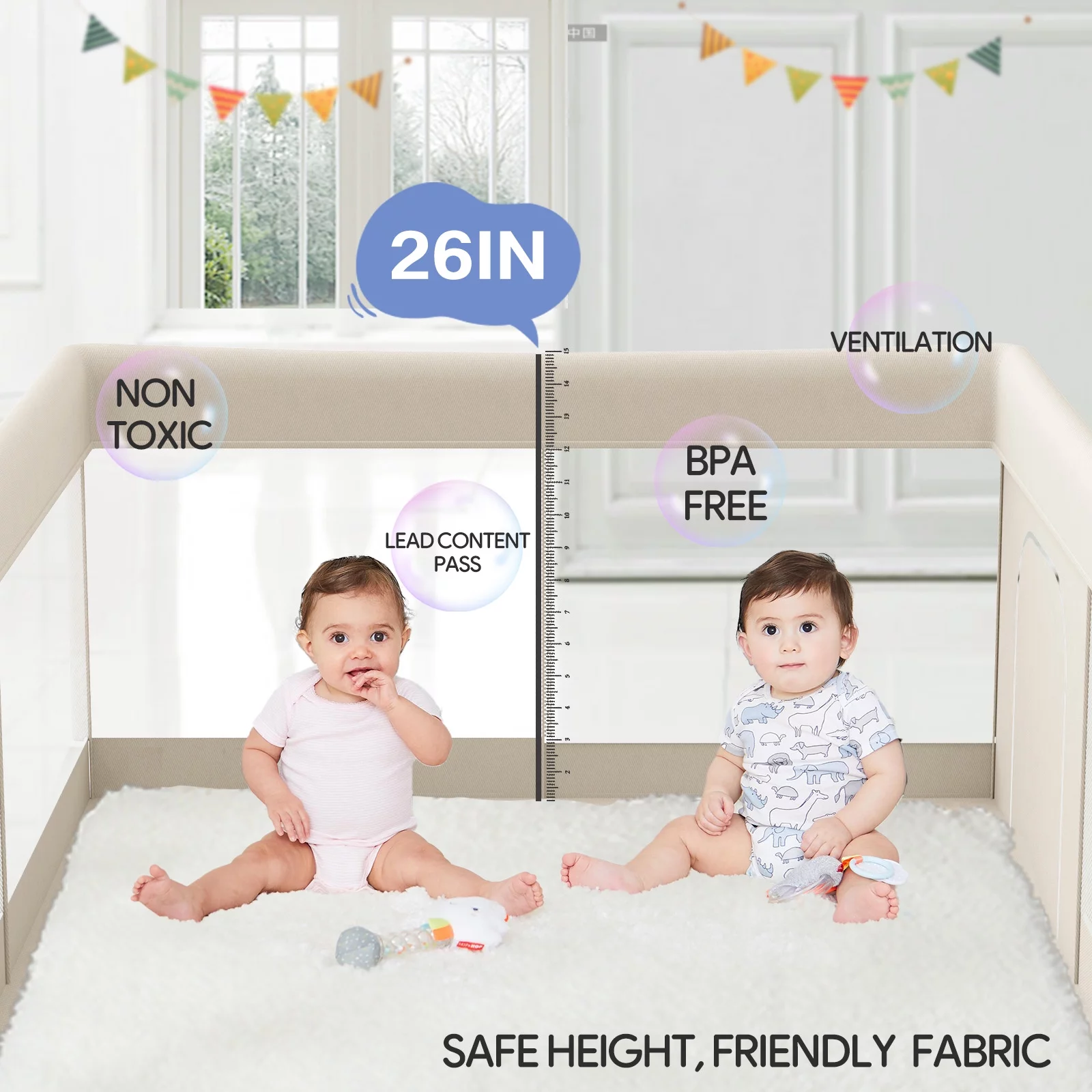 Pkinoicy 47x47inch Play Pen with Mat for Babies and Toddlers, Playpen with Mat, Baby Playpen with Mat, mall Baby Playpen with Mat - Womvr