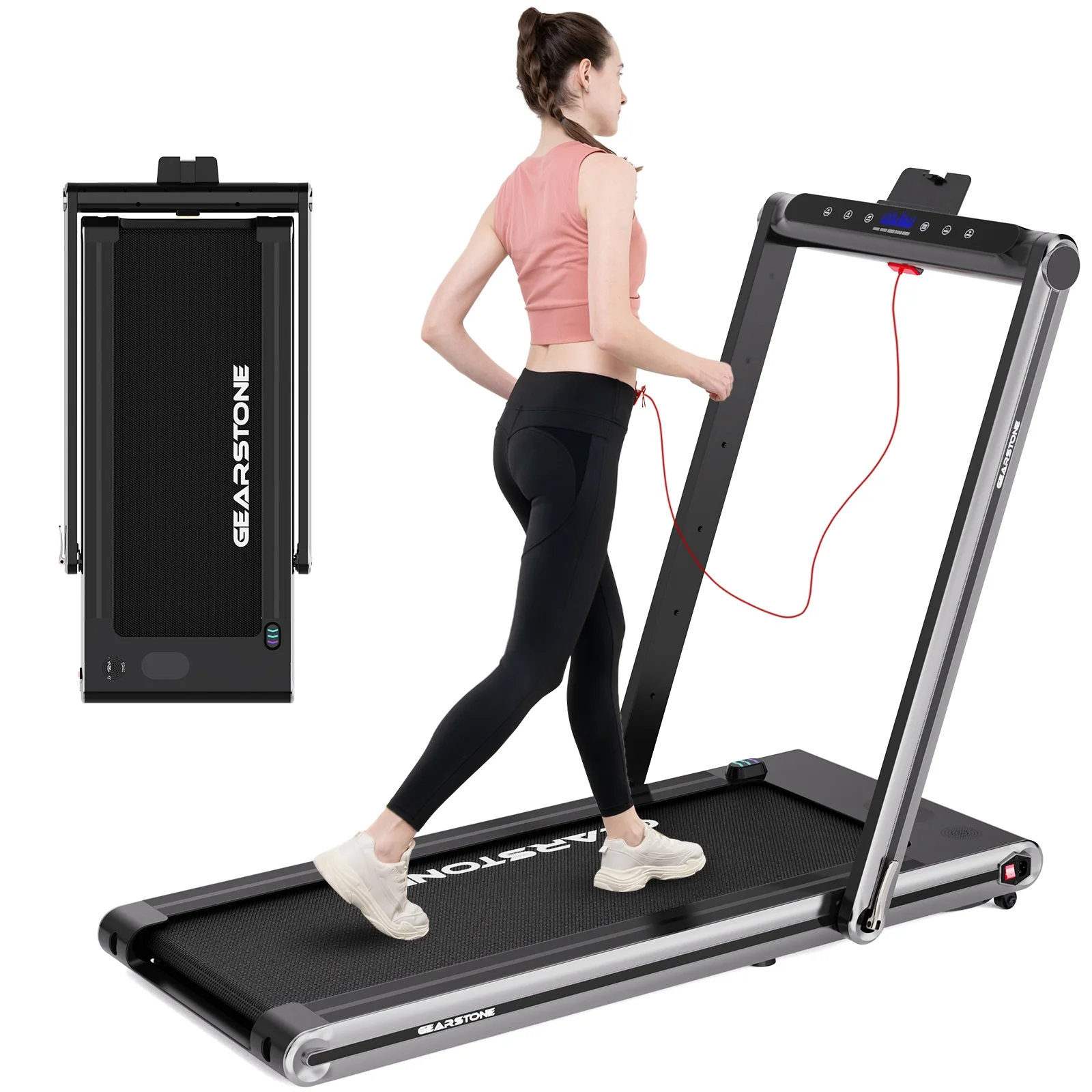 GEARSTONE 2 in 1 Folding Treadmill, Under Desk Treadmill Walking Electric Jogging Running Machine . Treadmill Home Gym Office Workout - Womvr