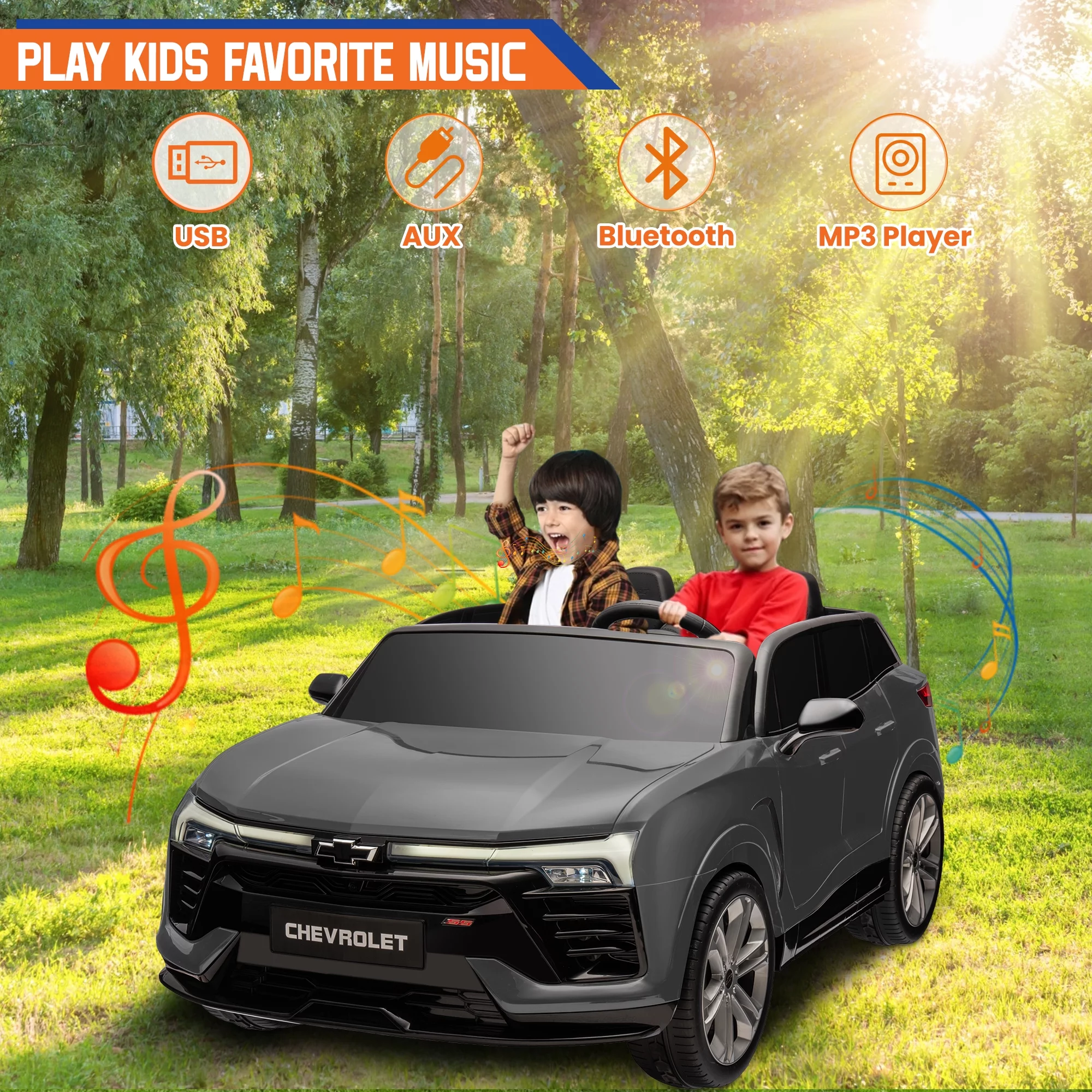 24V Kids Ride on Car, Licensed Chevrolet Blazer EV SS 2 Seater Ride on Toy Truck with Remote, Electric Cars for Kids Boys Girls, LED Lights,MP3 Music, Bluetooth Black - Womvr