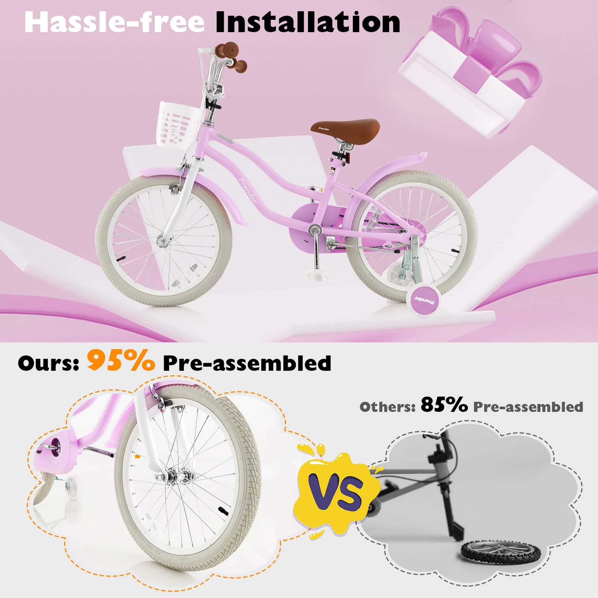 Costway 18'' Kids Bike Toddler Bicycle with Training Wheel Kickstand for 4-8 Years Old Pink - Womvr