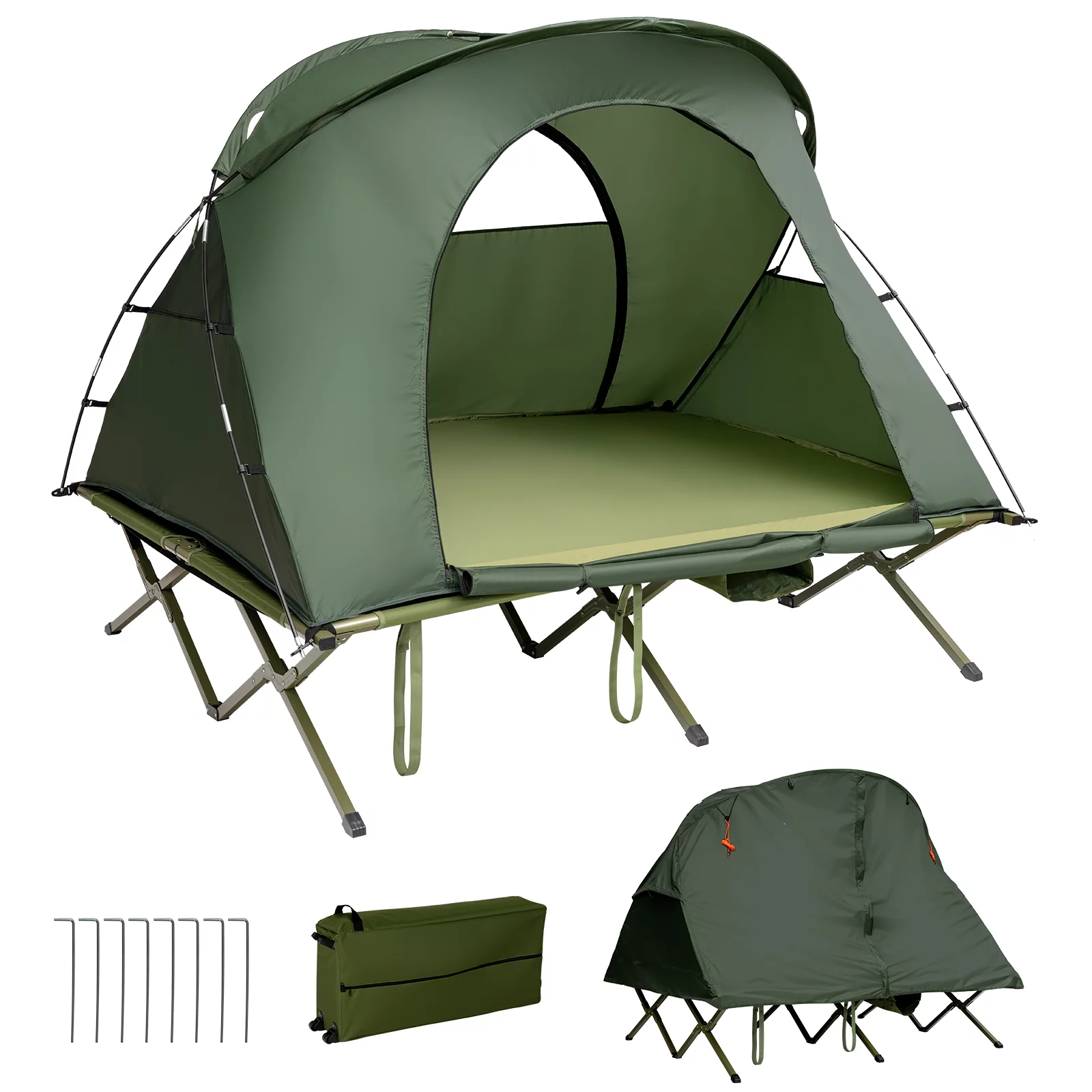 Patiojoy 2-Person Folding Camping Tent Cot Outdoor Elevated Tent w/External Cover Green - Womvr