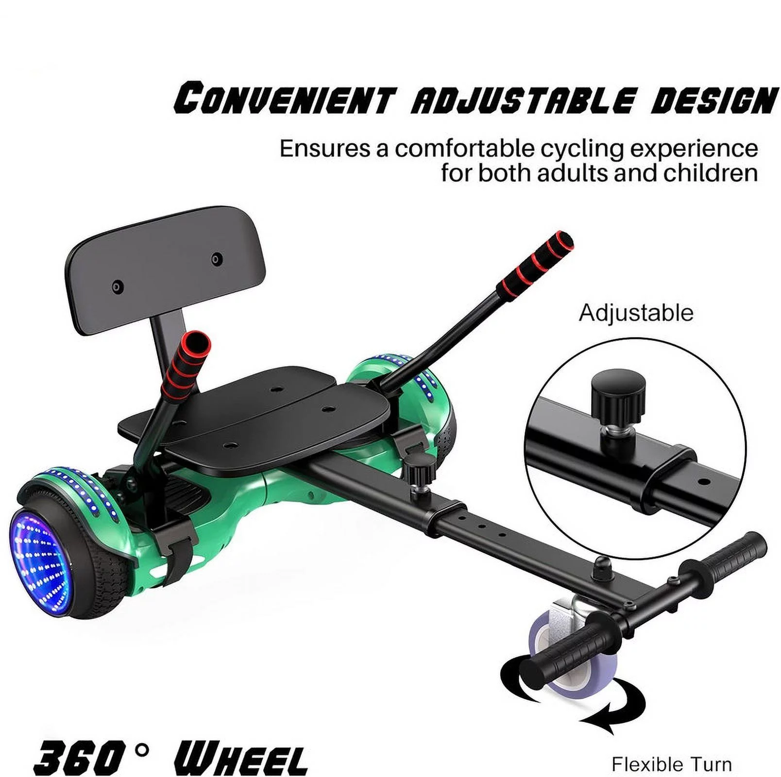 SISIGAD Hoverboard with Seat, 6.5 inch Hoverboard Go Kart Combo with Bluetooth Speaker & LED Lights for Kids Adults - Womvr