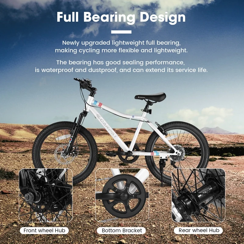 Okimo 20in Mountain Bike 7-Speed Kids Bike with Ergonomic Durable Steel Frame for Ages 8-12 Boys and Girls, White - Womvr