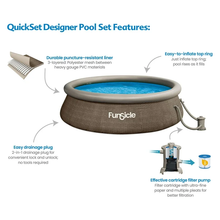Funsicle 10ft x 30in Round QuickSet Designer Above Ground Pool, Age 6 & up - Womvr