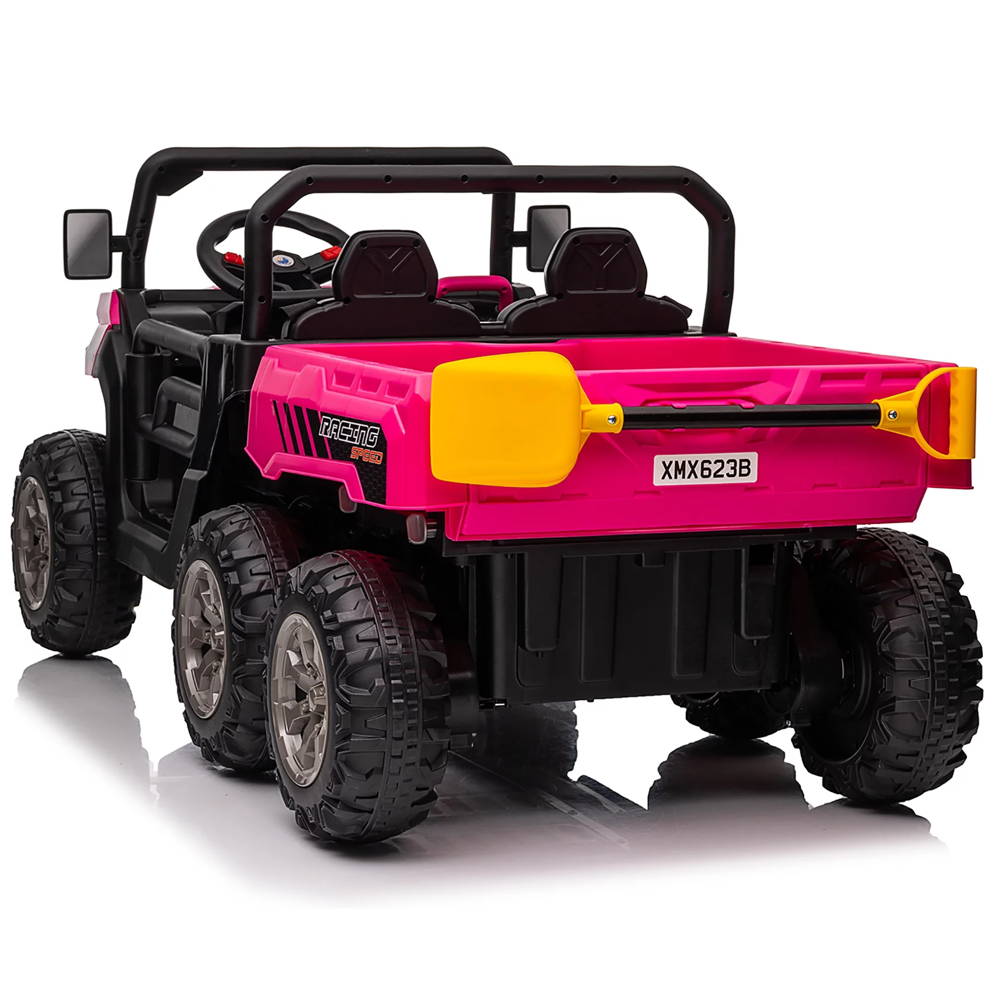 Joyracer 24V Ride on Toys, 2 Seater 6-Wheel UTV Car, 4WD Ride on Dump Truck for Big Kids with Trailer Remote Control, Black - Womvr