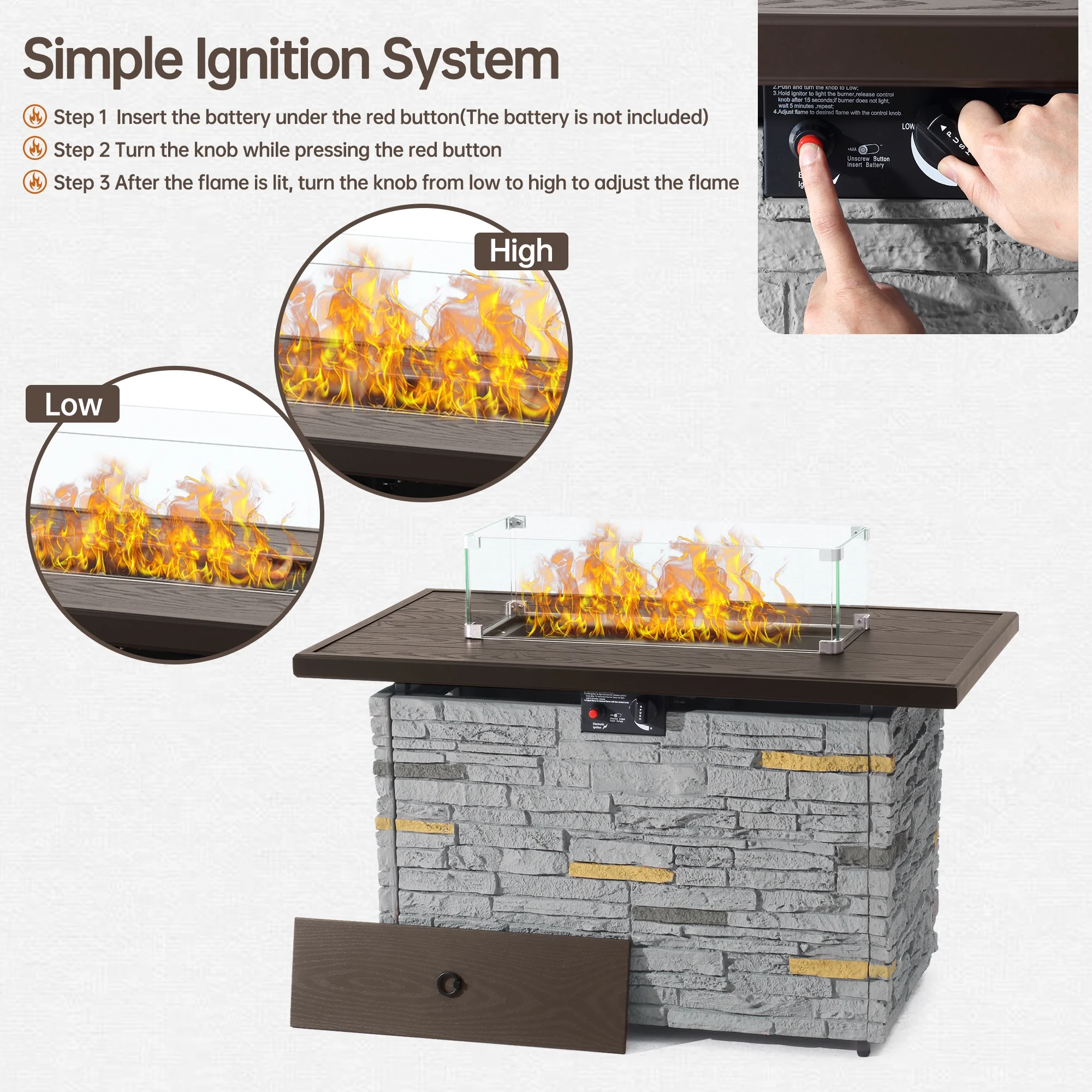 Pizzello Fire Pit Table Propane Outdoor 43