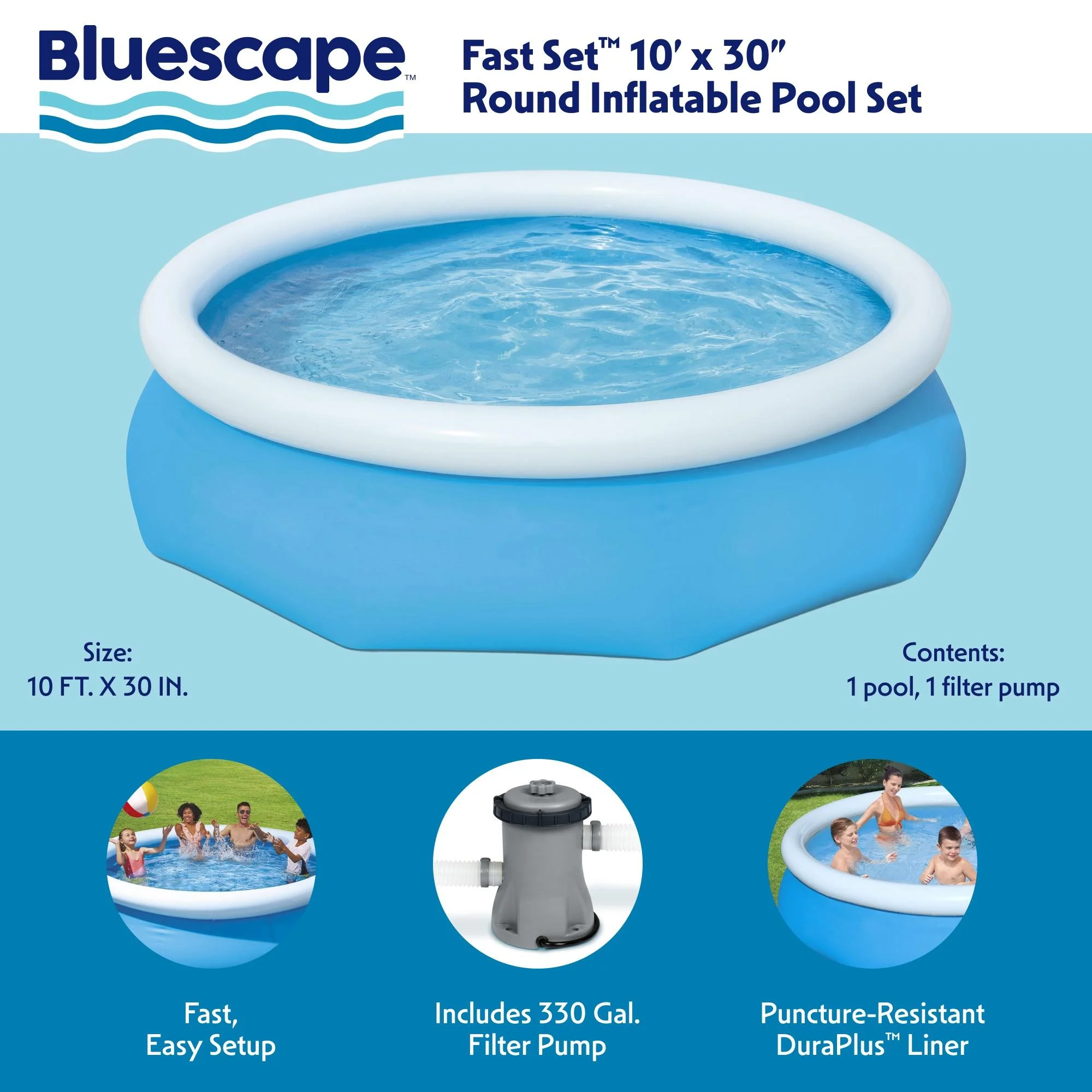 Bluescape Fast Set 10' x 30�� Round Inflatable Soft Sided Above Ground Pool Set - Womvr