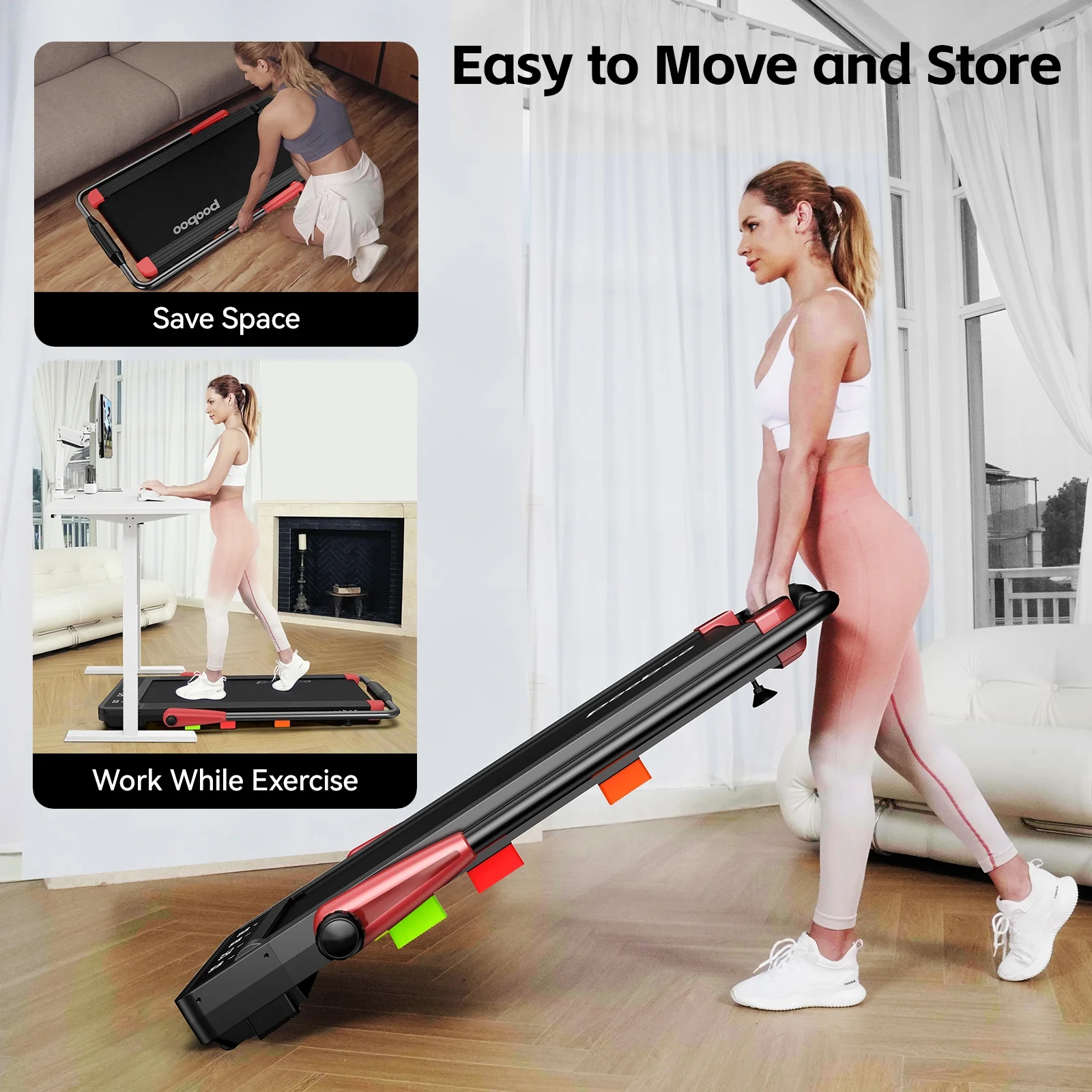 Pooboo 2.5 HP Under Desk Treadmill 2 in 1 Folding Treadmill Brush-less Walking Jogging Machine with App & Remote Control Led Touch Screen Walking Pad for Office Home Use 265lbs - Womvr