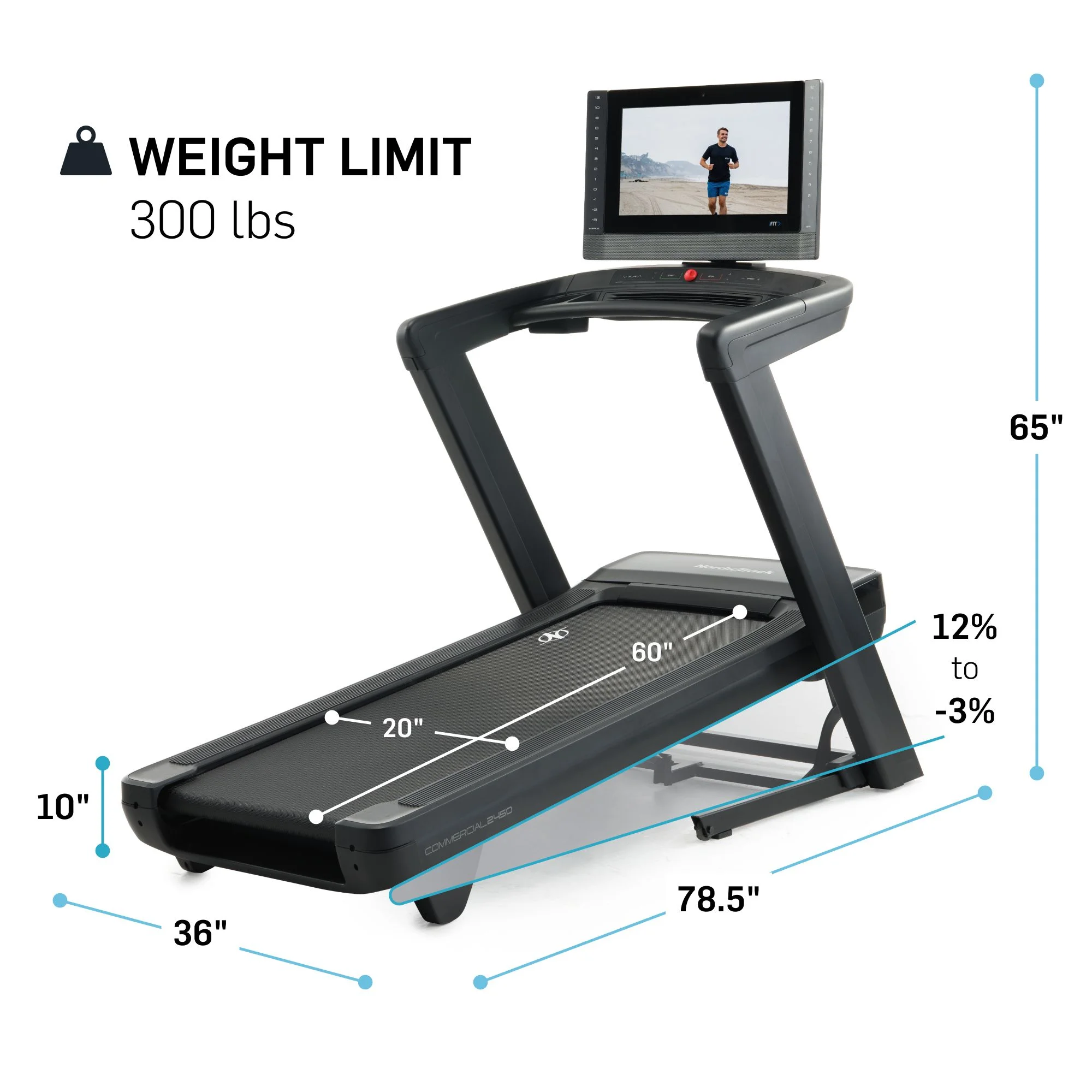 NordicTrack Commercial Series 2450; iFIT-enabled Treadmill for Running and Walking with 22” Pivoting Touchscreen and SpaceSaver Design - Womvr