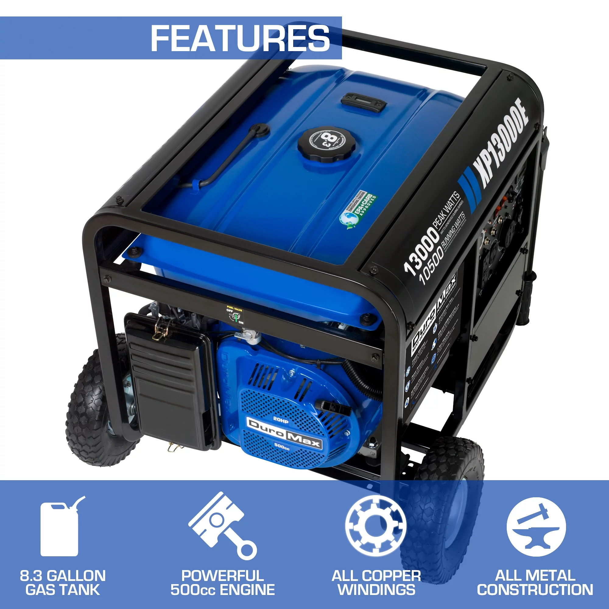 DuroMax XP13000E 13,000 Watt Portable Gas Powered Generator - Womvr