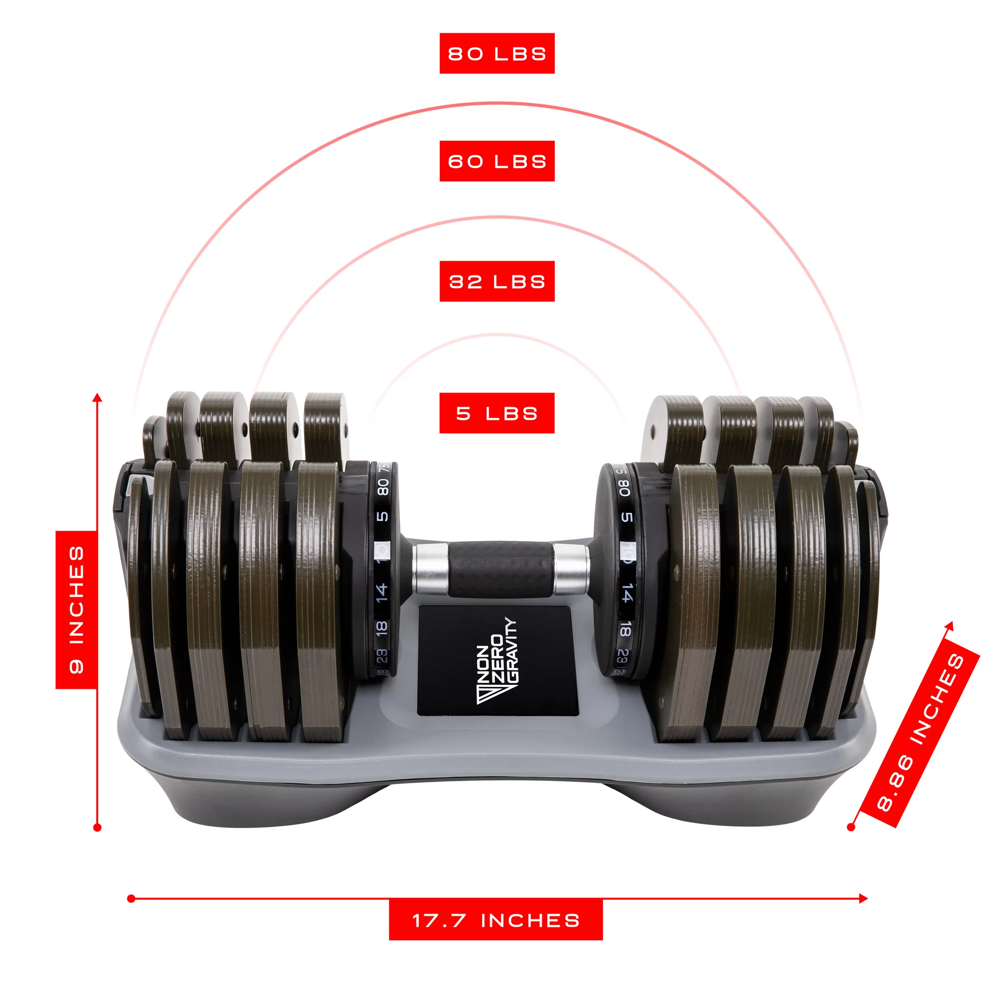 NZG PowerDyne 80lbs Adjustable Dumbbell Weight Set (Coal) - Womvr