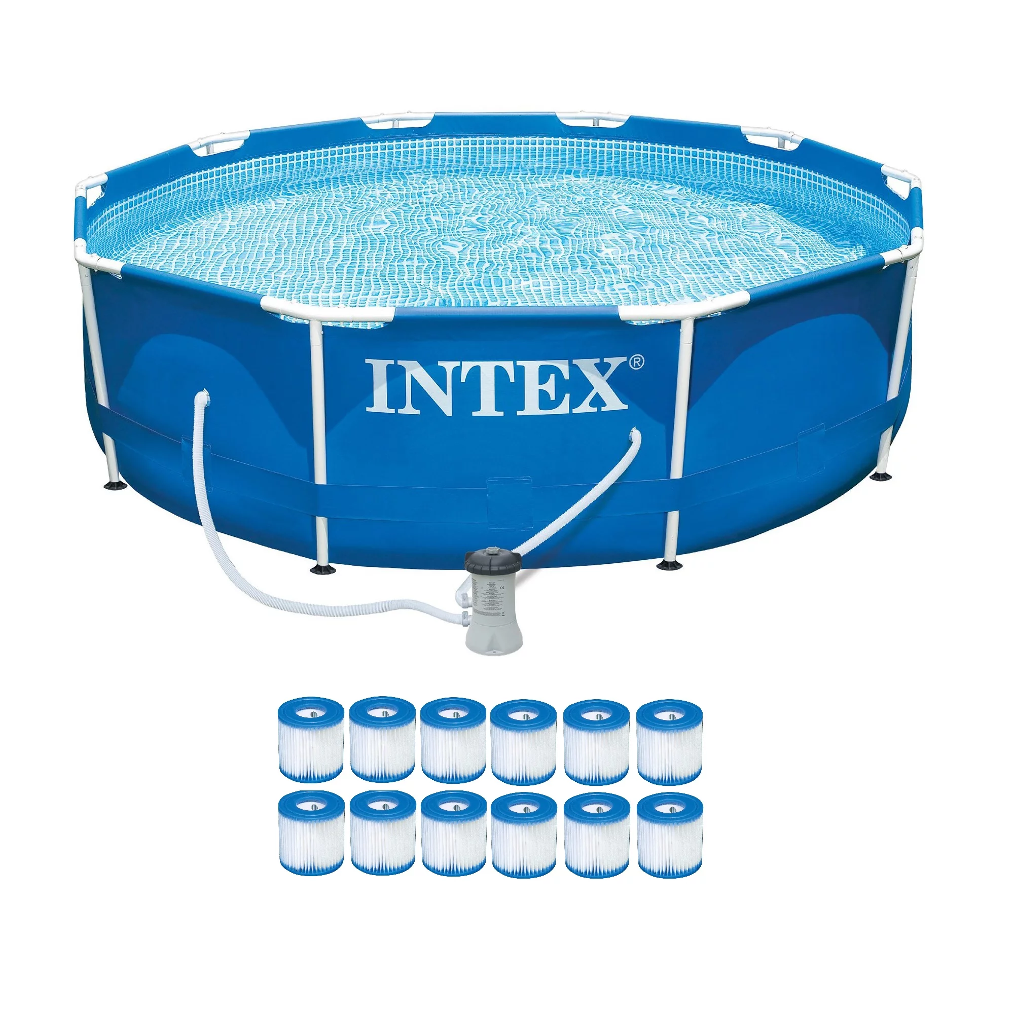 Intex Metal Frame Pool Set w/ Filter Pump and Type H Filter Cartridges (12 Pack) - Womvr