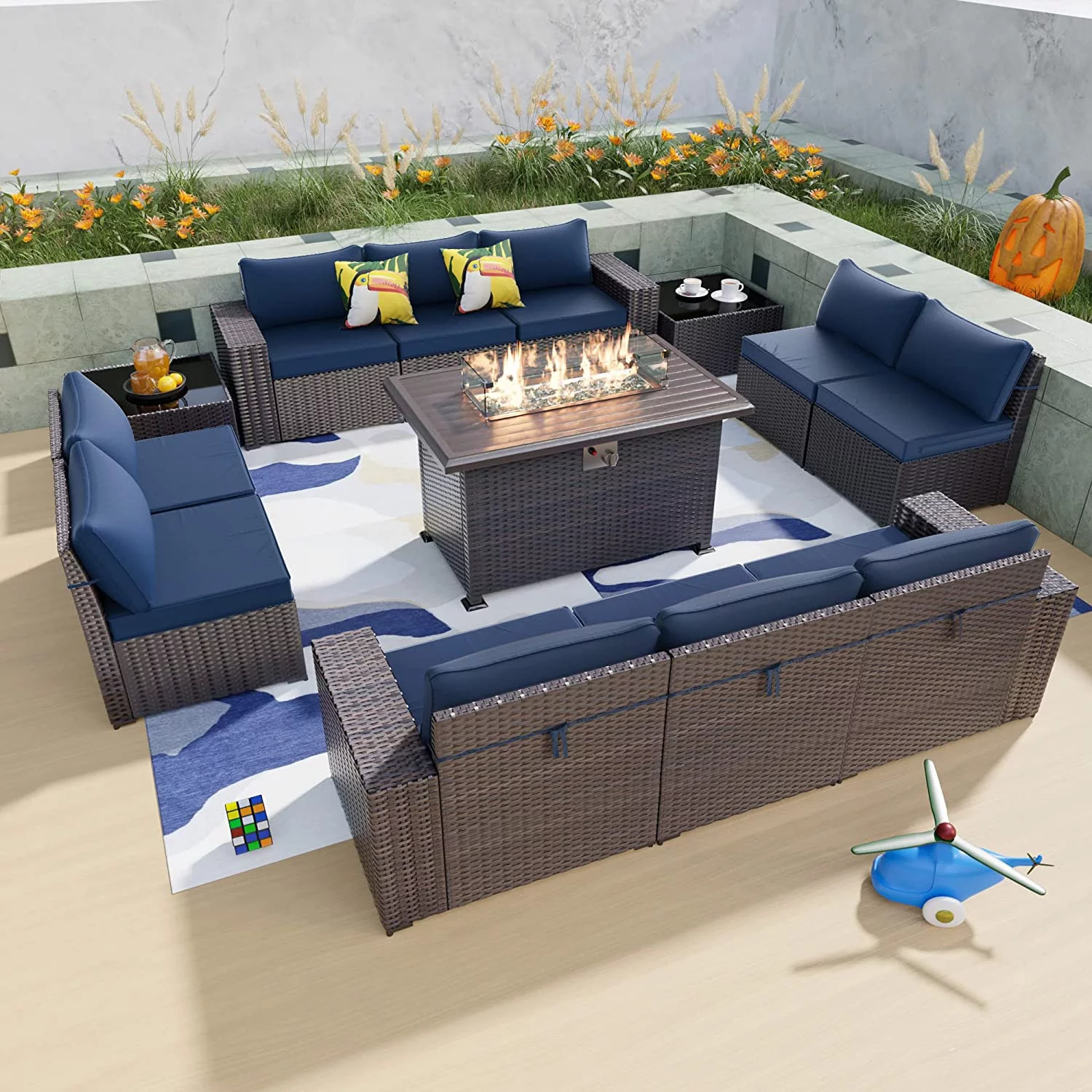 Gotland 13 Pieces Outdoor Patio Rattan Wicker Furniture Set with 43