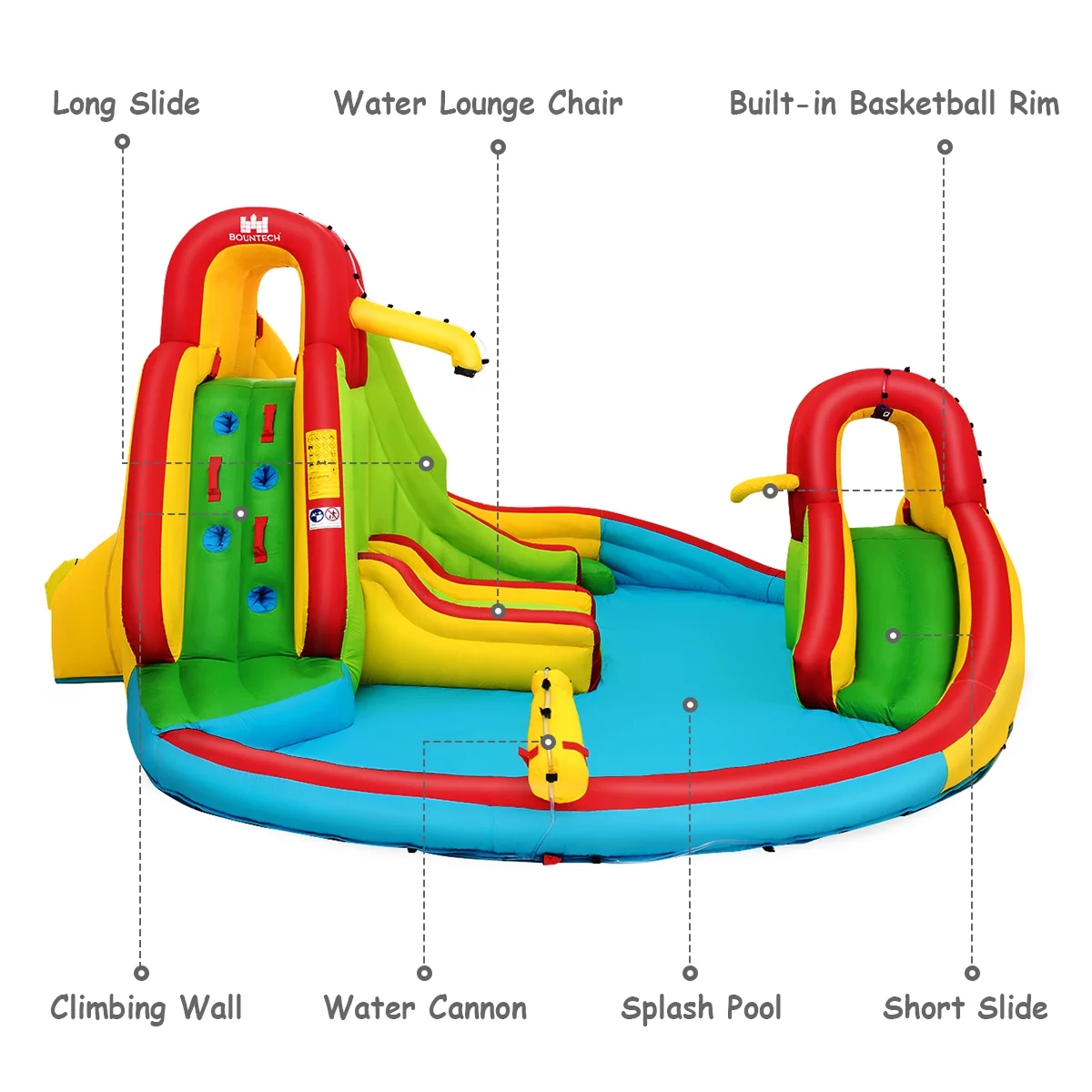 Inflatable Kids Water Slide Park with Climbing Wall Water Cannon and Splash Pool - Womvr