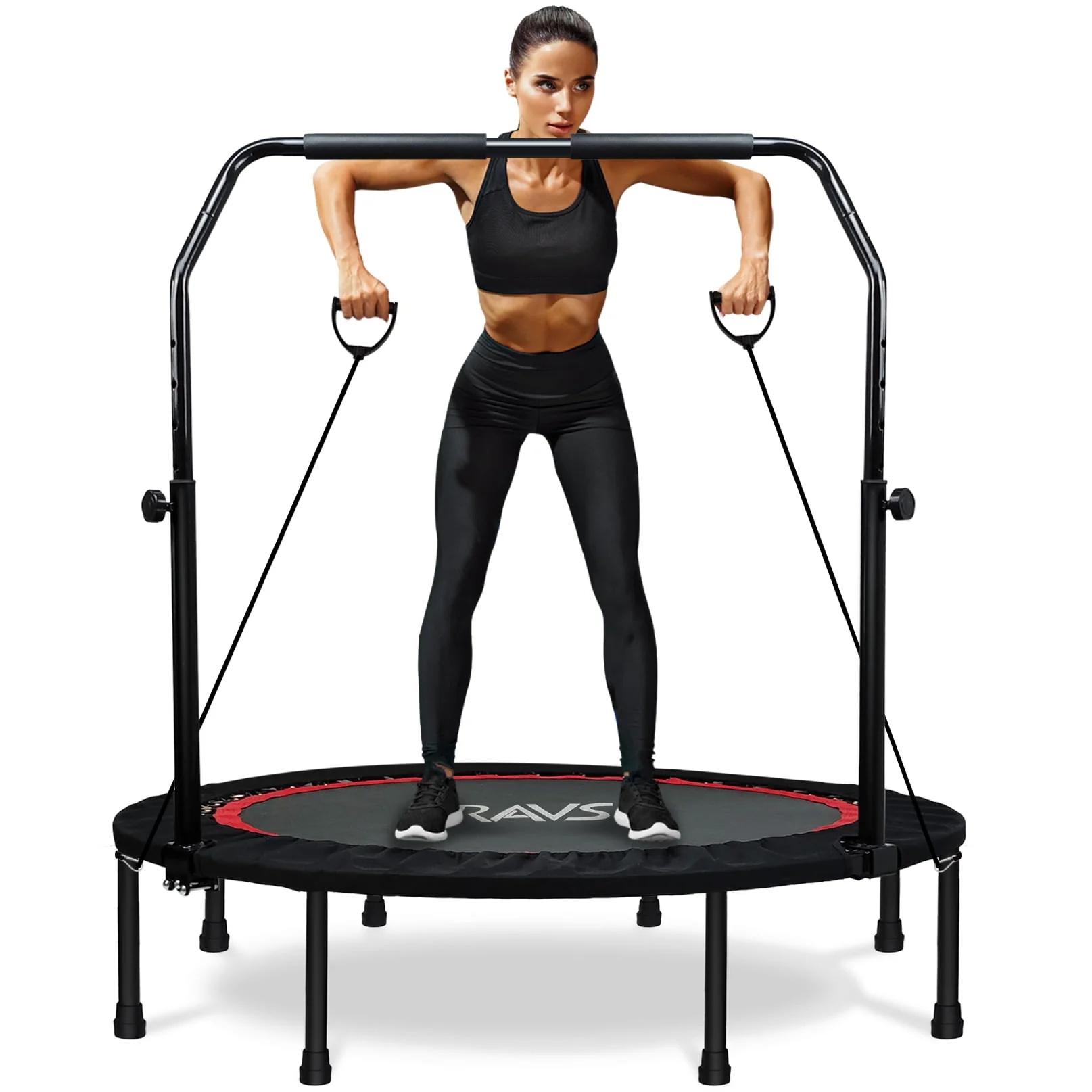 RAVS 48'' Inch Black Foldable Mini Fitness Trampoline Rebounder for Kids and Adults with Handle - Womvr