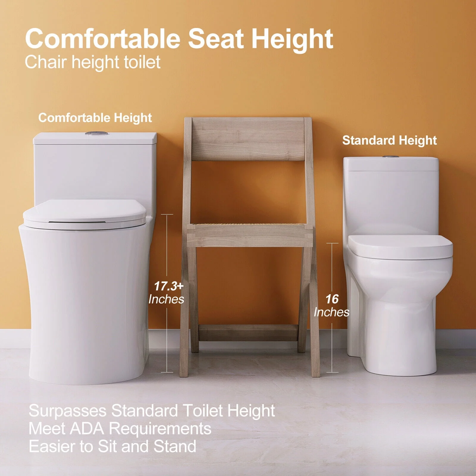 HOROW T0338W Elongated One Piece Toilet with Comfort Chair Seat ADA Height 17.3