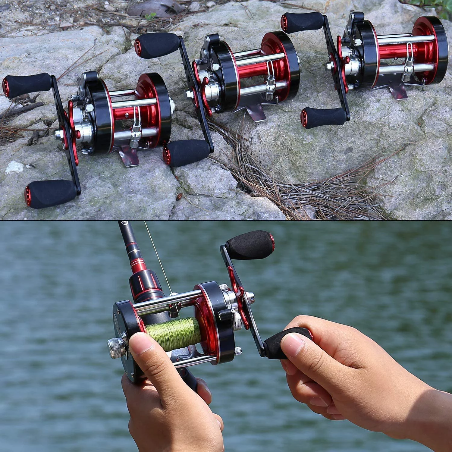 Sougayilang Round Baitcasting Reel Reinforced Metal Body EVA Left/Right Handle Conventional Fishing Reel - Womvr