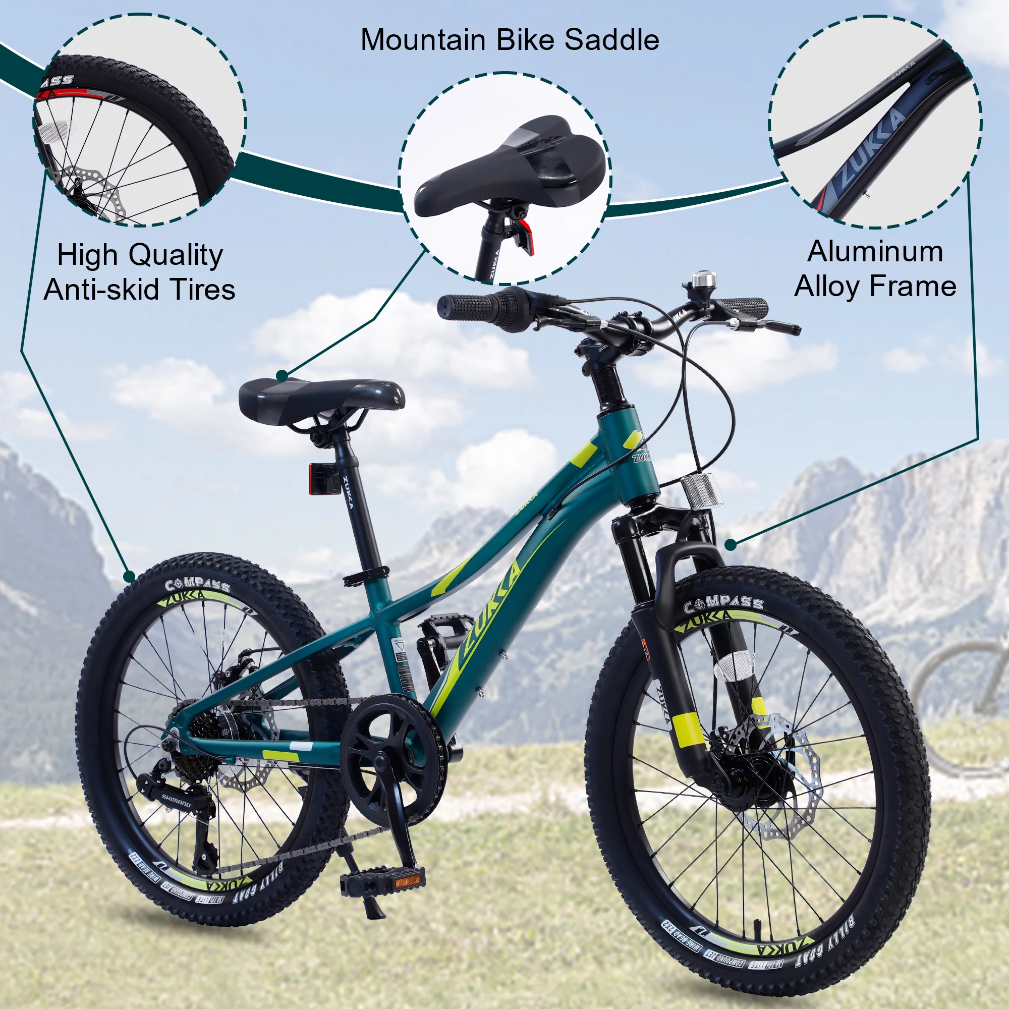 Meghna 20” Mountain Bike 7 Speed Green MTB Bicycle for Kids Boy 5-9 Years - Womvr
