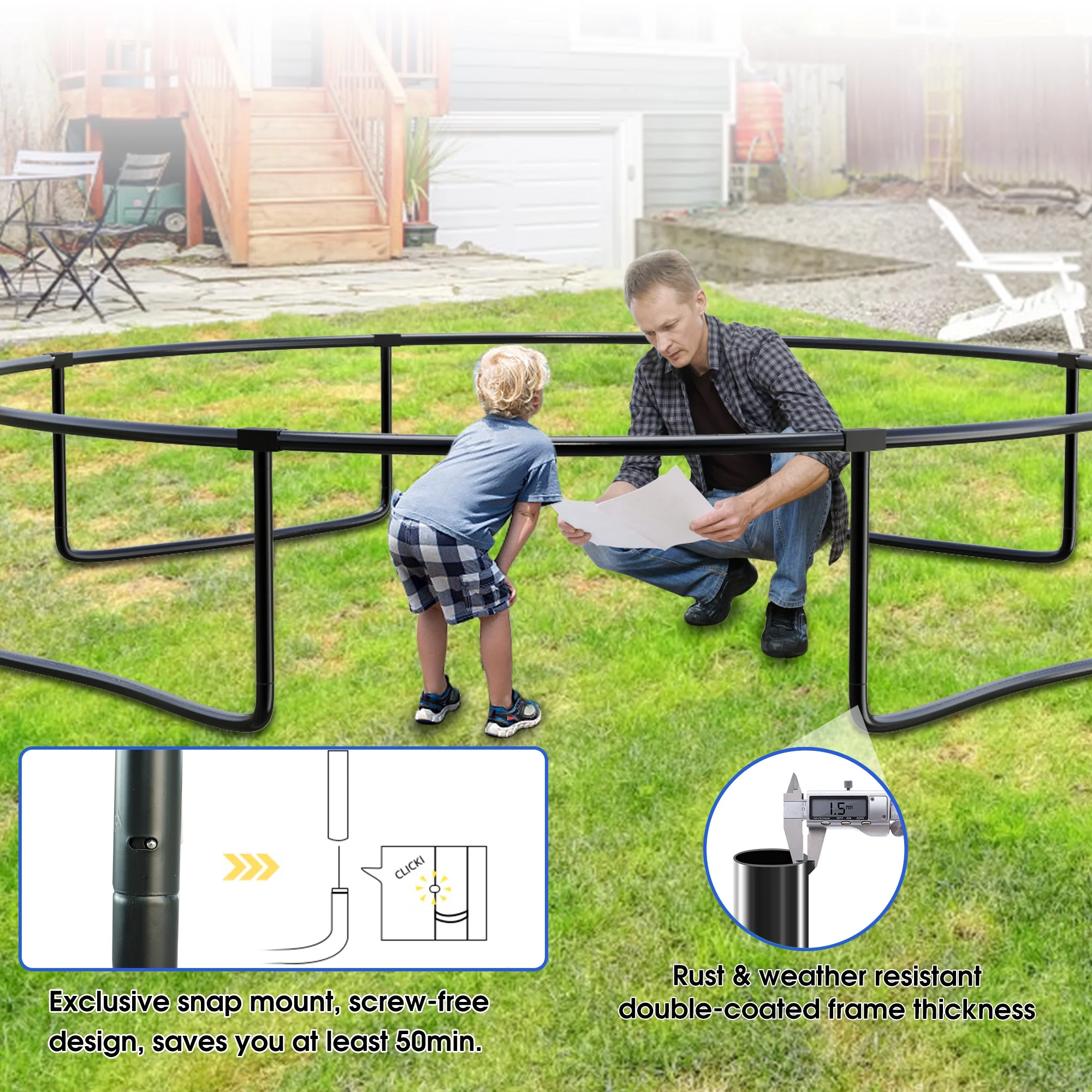 YORIN Trampoline for 2-3 Kids, 8FT 10FT Trampoline for Adults with Enclosure Net, Basketball Hoop, Ladder, 800LBS Outdoor Recreational Trampoline with Light, Sprinkler, Socks, Heavy Duty Trampoline - Womvr