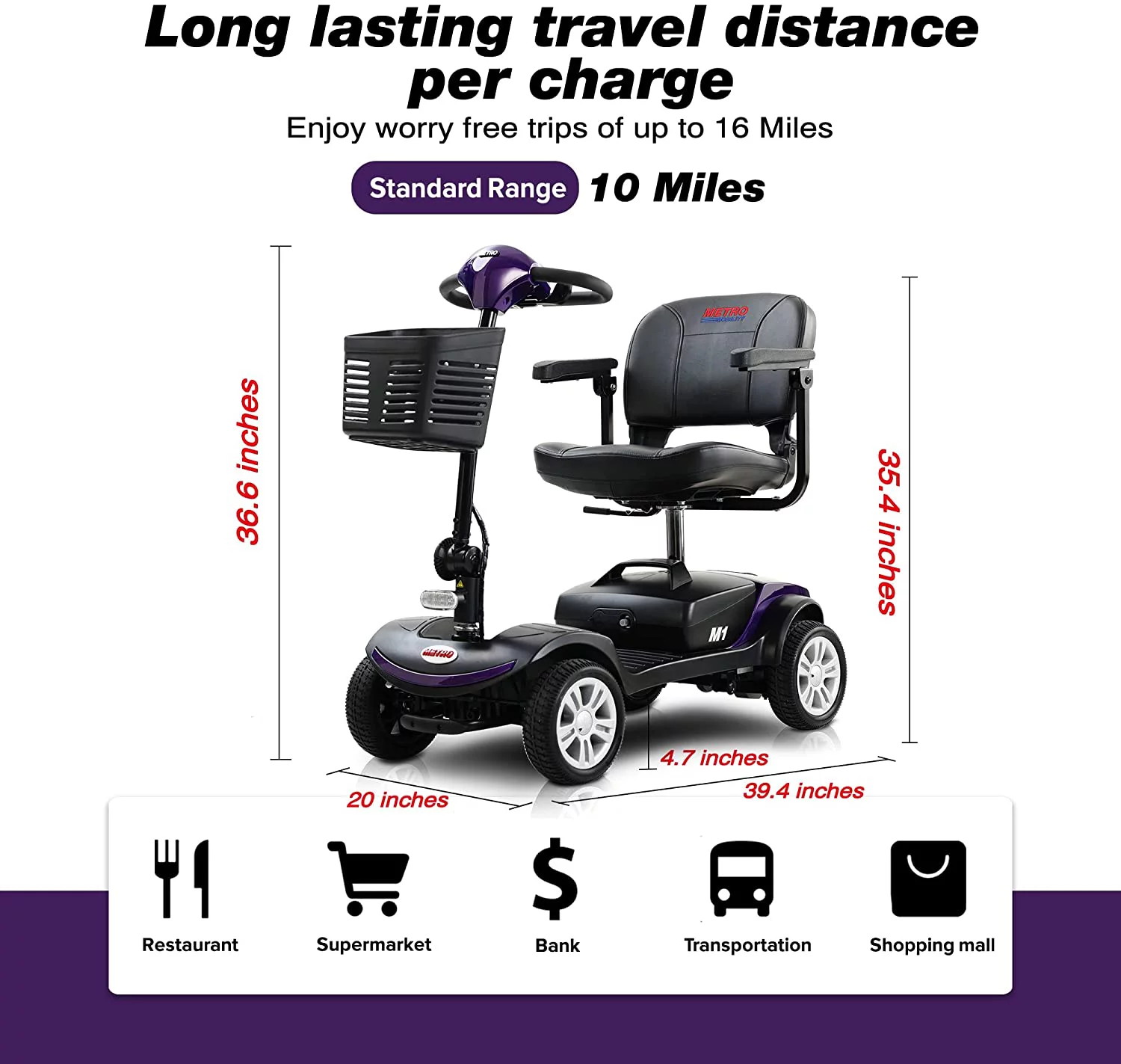 Metro Mobility Elderly Scooter Folding Scooter 4 Wheel Scooter Purple. - Womvr