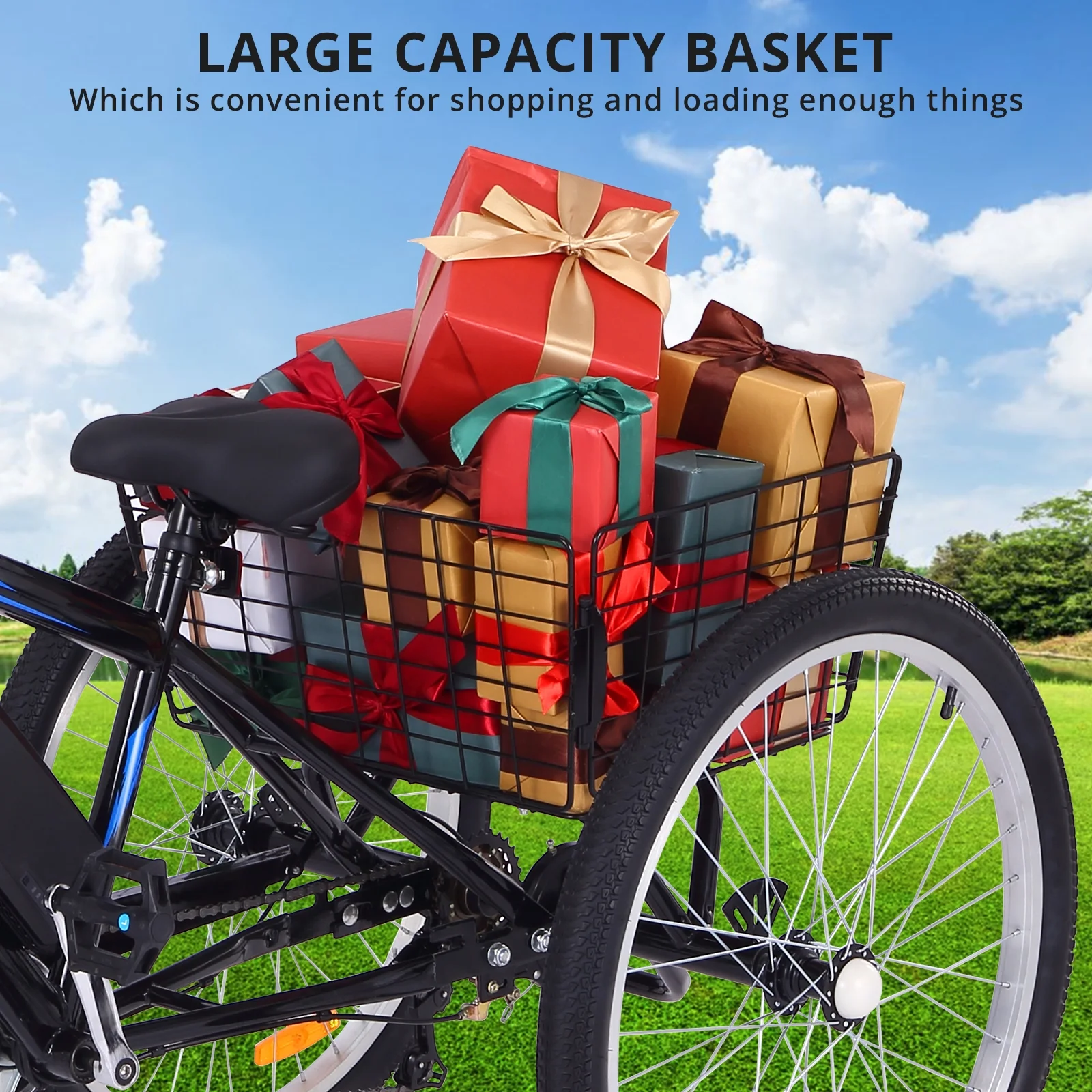 Electric Trike, 7-Speed Adult Electric Tricycle with Basket, 36V Detachable Battery, 24