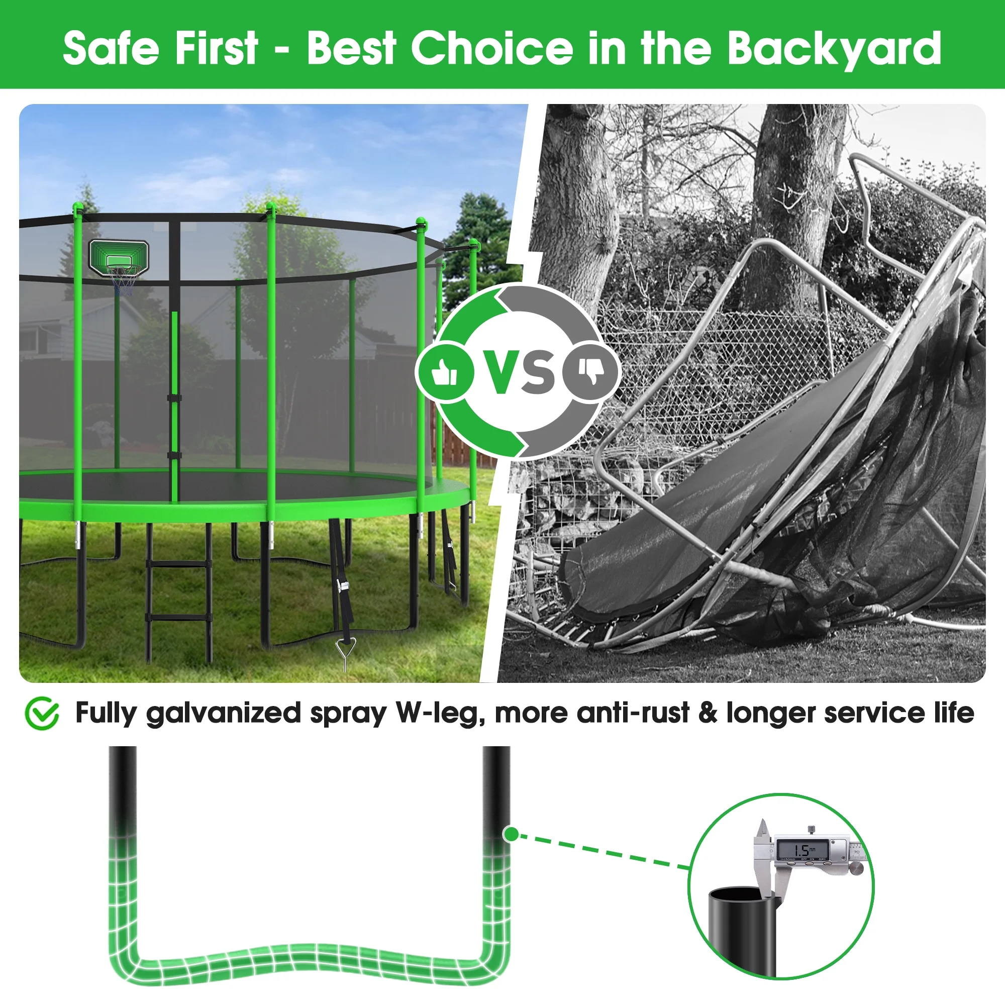 YORIN Trampoline, 1200LBS 12FT 14FT 15FT 16FT Trampoline for 4-5 Kids Adults with Enclosure Net, Basketball Hoop, Ladder, Light, Sprinkler, Socks, Outdoor Heavy Duty Round Trampoline - Womvr