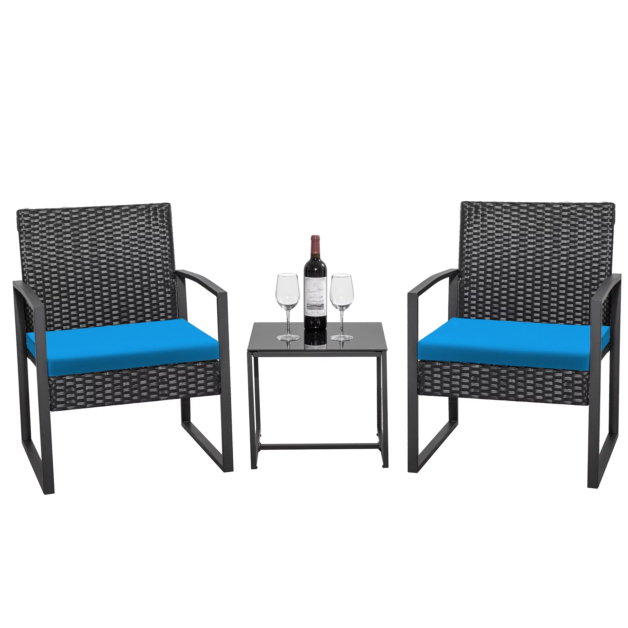 Homall Patio Furniture 3-Piece Set Casual Wicker Chair Bistro Chair with Coffee Table, Black - Womvr