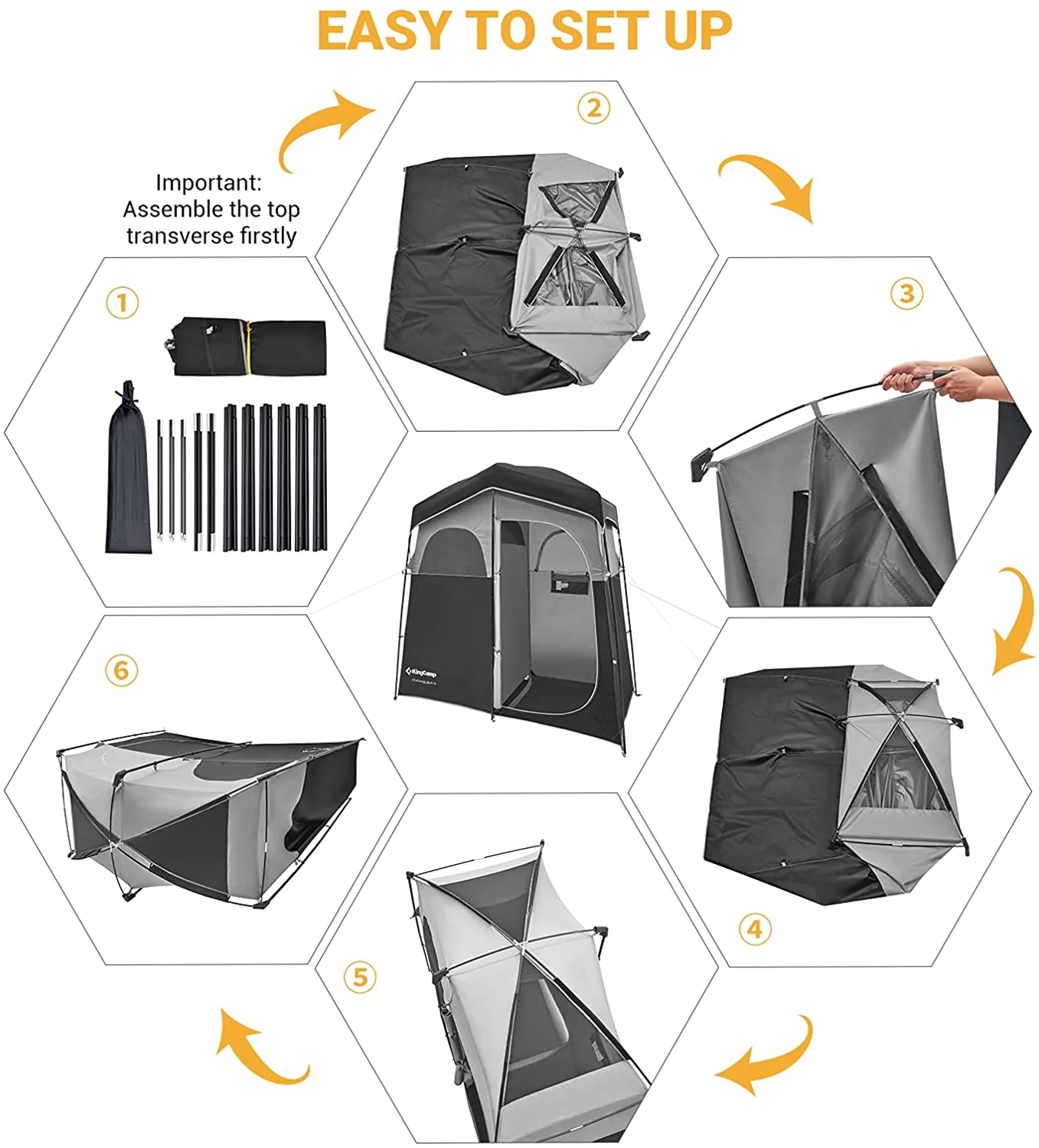 KingCamp Oversized 2 Rooms Camping Shower Tent Extra Wide Outdoor Shower Tent Privacy Tent for Portable Toilet/Bathroom/Dressing Changing Room with Carry Bag, Blue - Womvr