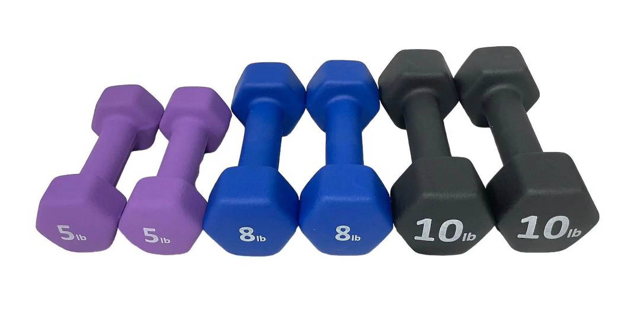 Rainforest Basics Neoprene 5 Lbs. Hex Dumbbells Hand Weights, Set of 2 - Womvr
