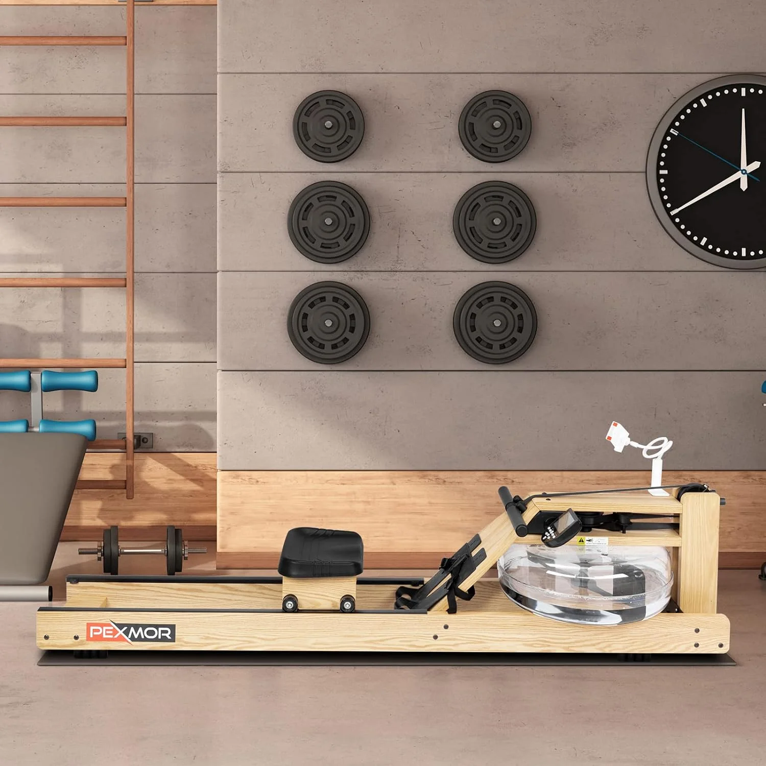 PEXMOR Water Rowing Machine,Oak Wood Water Rower with LCD Monitor Resistance Wooden Rower for Home Use 264 LBS Capacity - Womvr