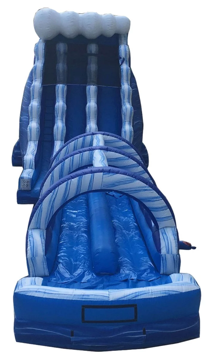 Pogo 65' Commercial Inflatable Water Slide with Slip n Slide Combo Blue Marble with Blower - Womvr