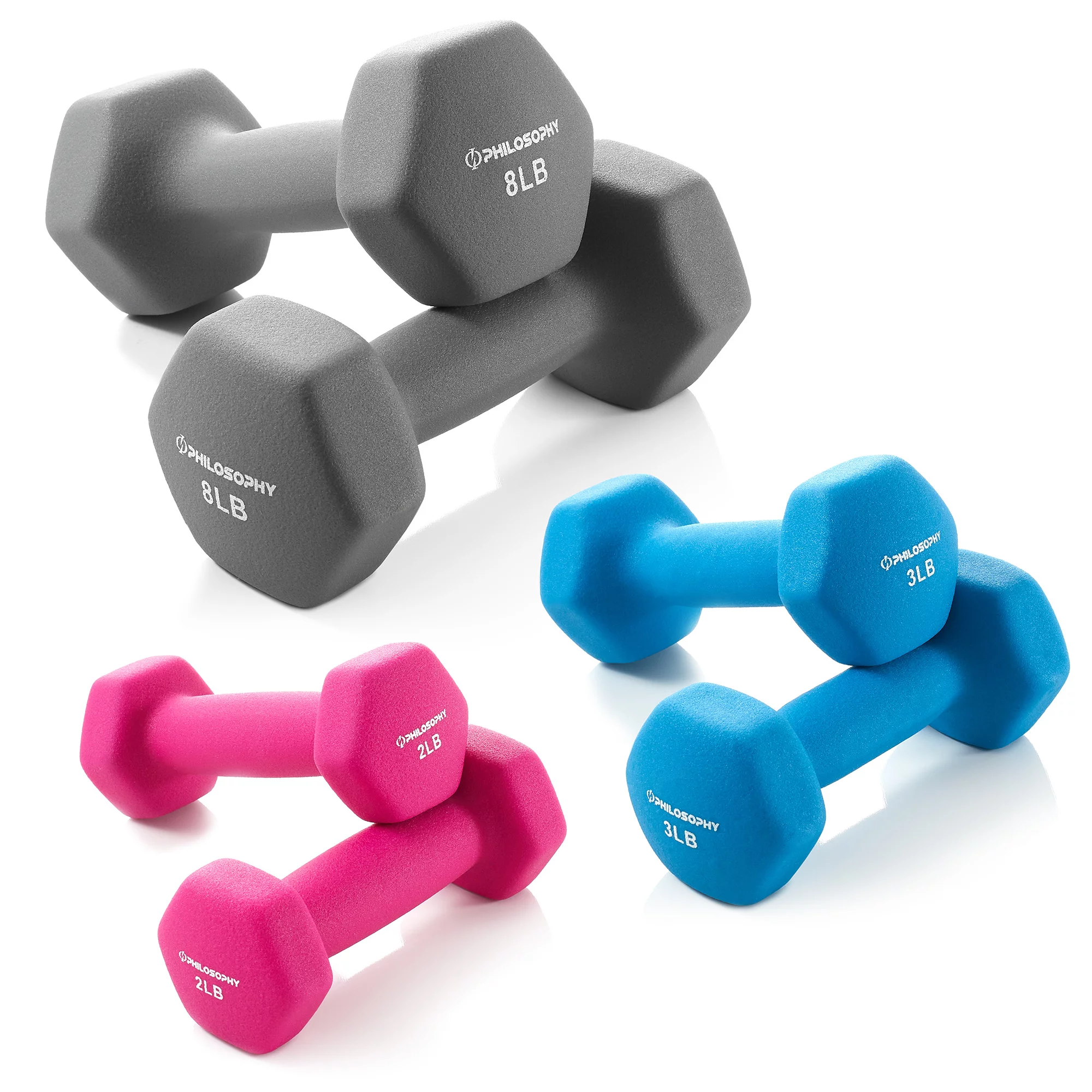 Philosophy Gym Neoprene Dumbbell Hand Weight with Stand, 20 Lbs. (2 Lb., 3 Lb., 5 Lb. Pairs) - Womvr
