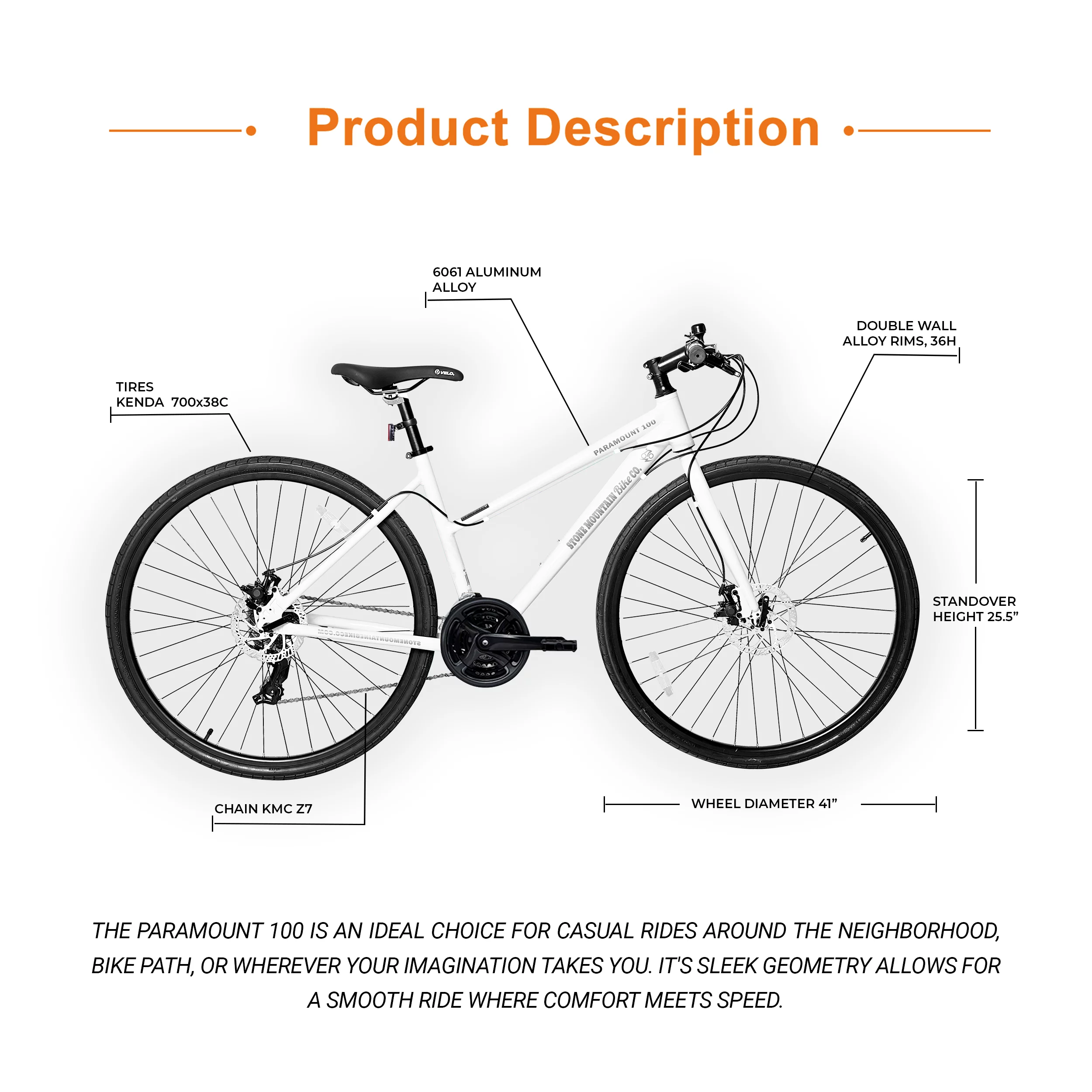Paramount 100 Hybrid Mountain Bike, 29 x 2 Inch Wheels, 21-Speed, Light Weight Bike for Men & Women, White, Adults Bike Speed Rear Derailleur, Front and Rear Disc Brakes - Womvr