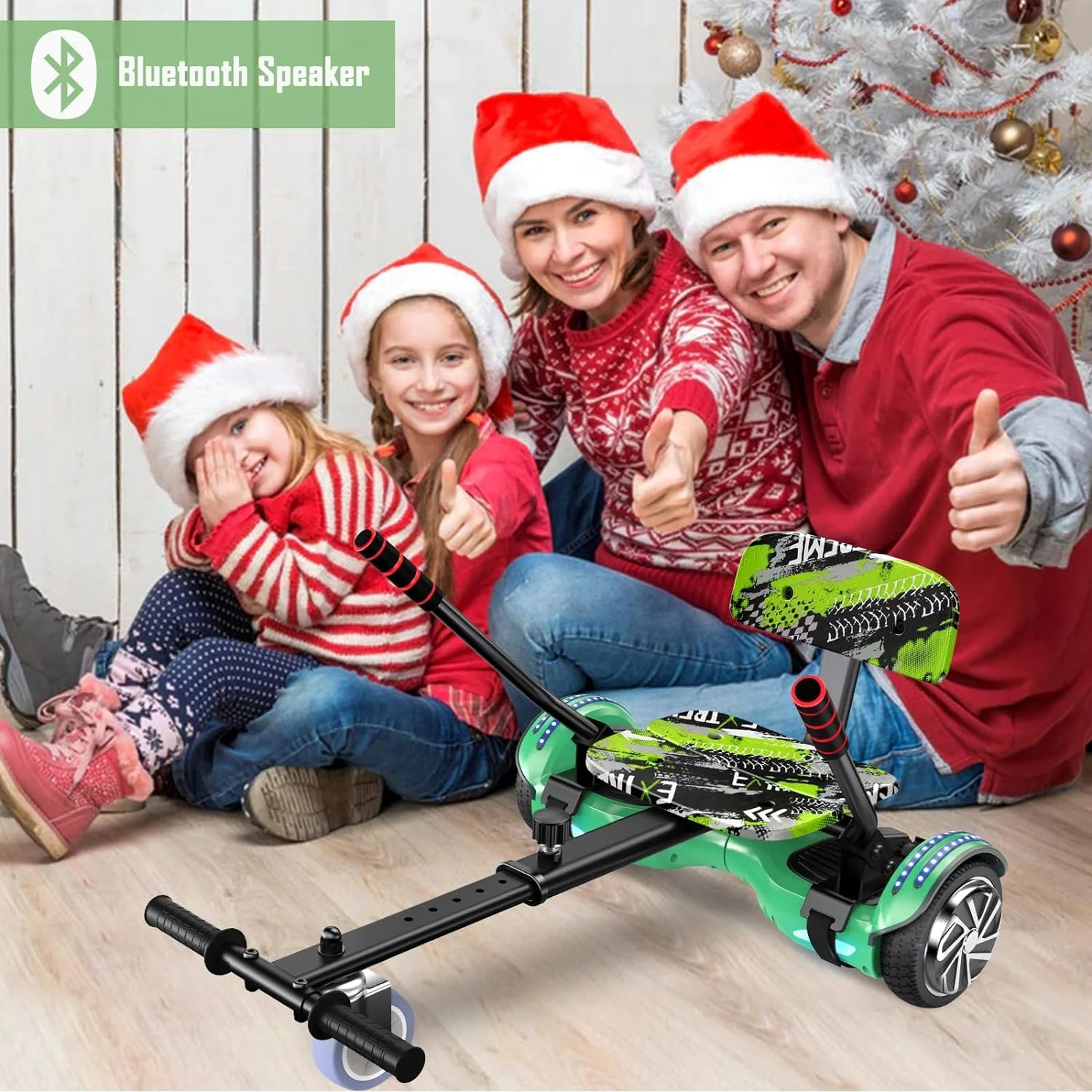 SISIGAD Hoverboard with Seat, 6.5 inch Hoverboard Go Kart Combo with Bluetooth Speaker & LED Lights for Kids Adults - Womvr