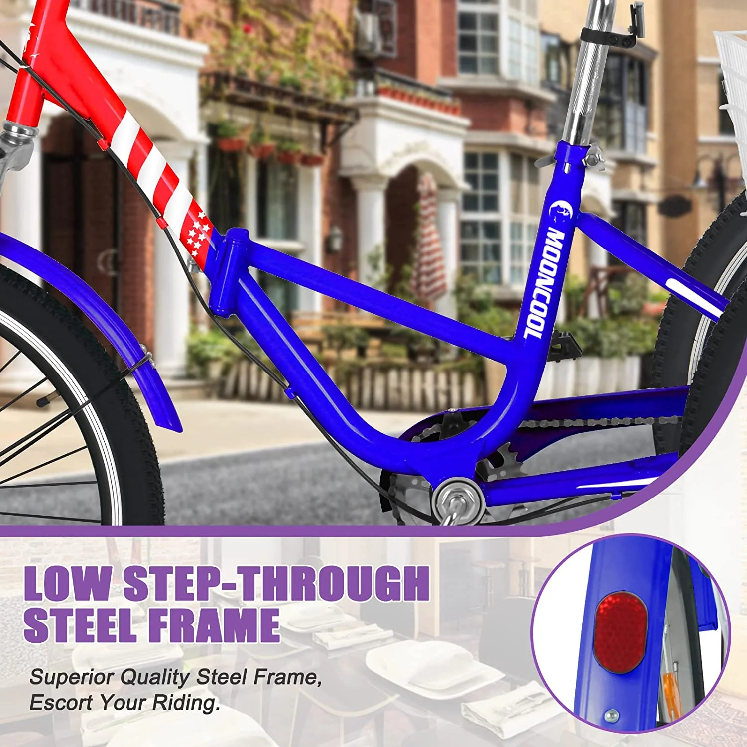 MOONCOOL Adult Folding Tricycle, 7 Speed 20/24/26 inch Adult Tricycles, Three Wheel Bike Cruiser Trike with Large Basket - Womvr