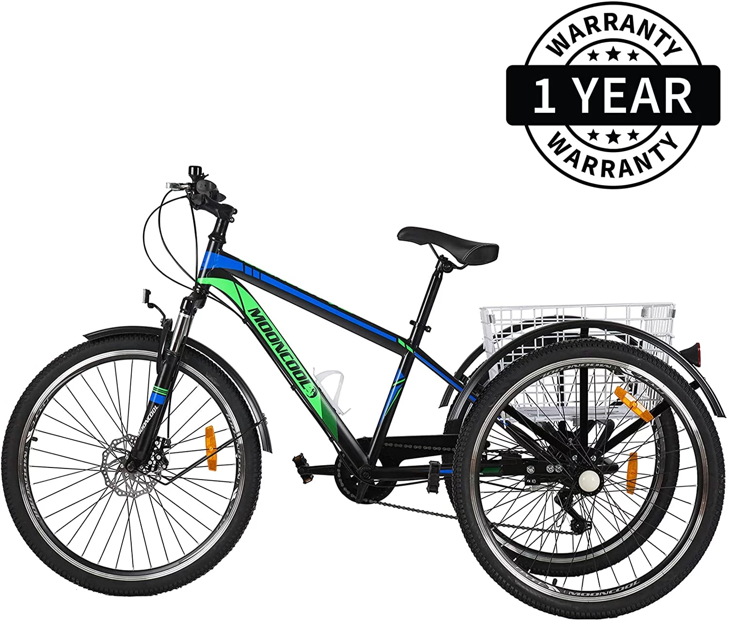 Docred Adult Tricycle, 7 Speed Three Wheel Mountain Bike, 24/26/27.5 inch Adults Trikes ,Load capacity 420 lbs - Womvr