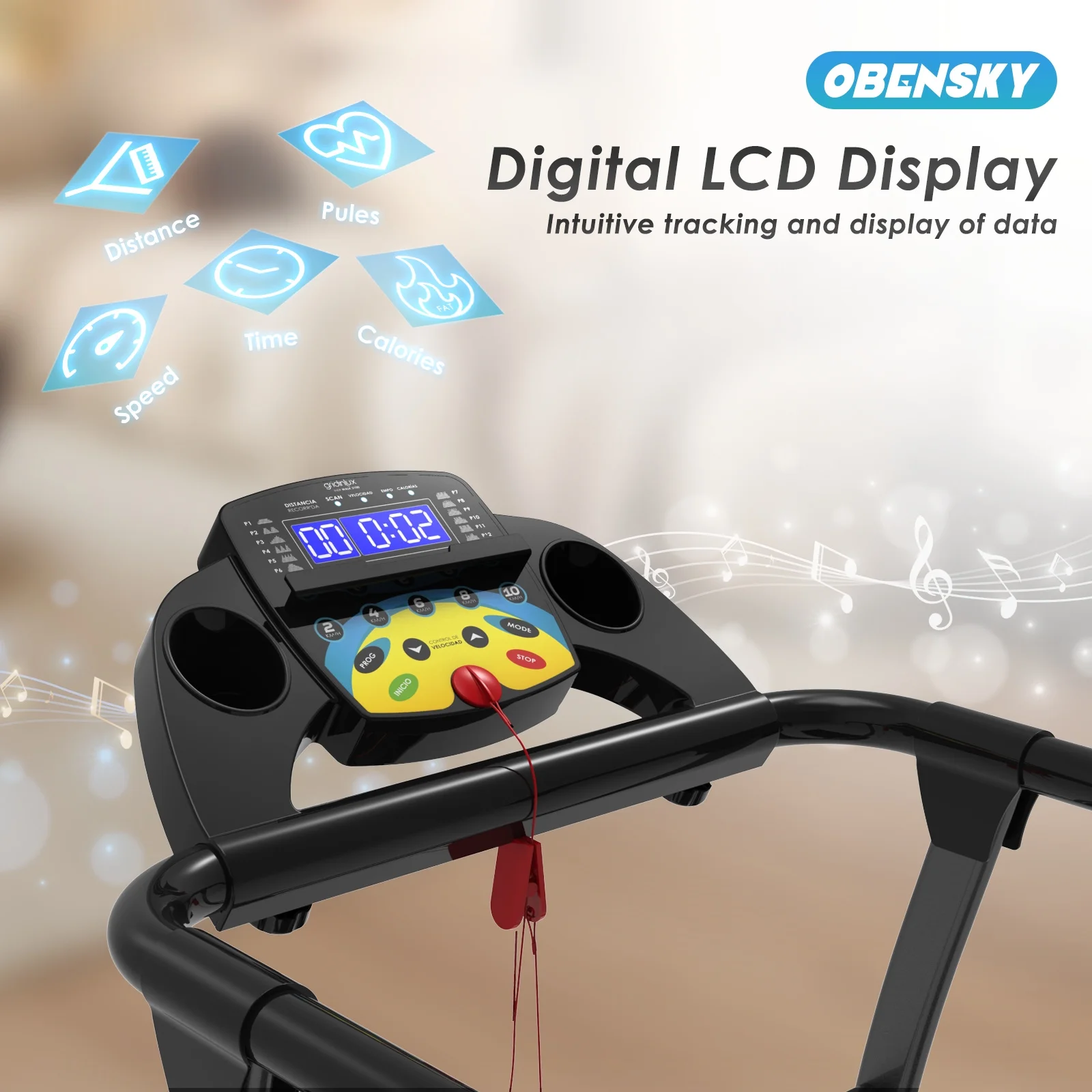 OBENSKY 1000W Portable Foldable Treadmill, Running Jogging Quiet Fitness Machine/Black - Womvr