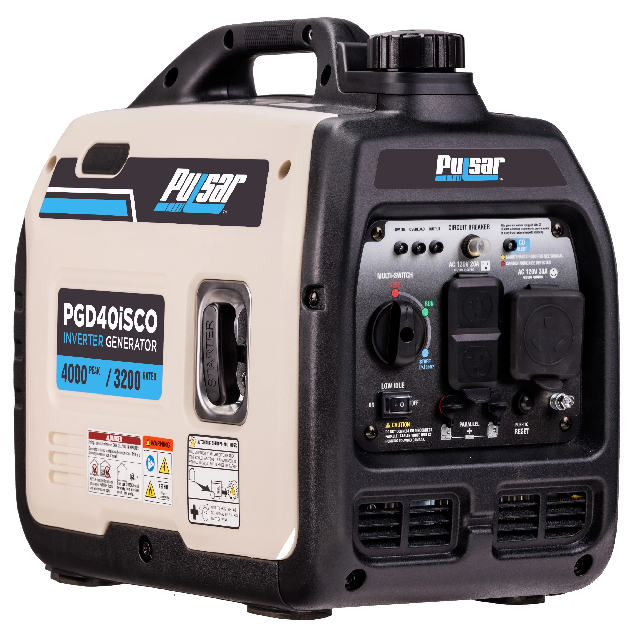 Pulsar 4000-Watt Super Quiet Gas Powered Inverter Generator with CO Sentry - Womvr