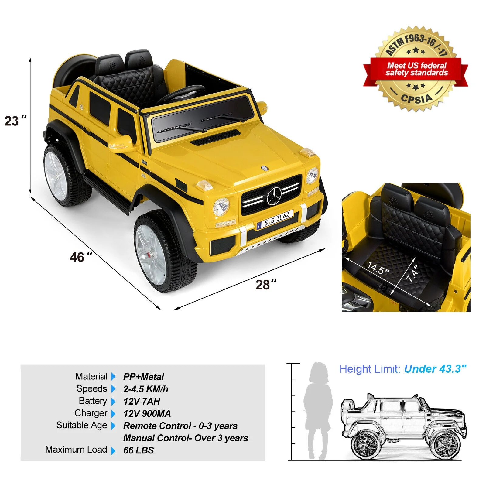 JOYLDIAS 12V Kids Ride on Car 3 Speeds Licensed Mercedes-Benz Electric Toy w/ Bluetooth, Remote Control, LED Lights (Pink) - Womvr