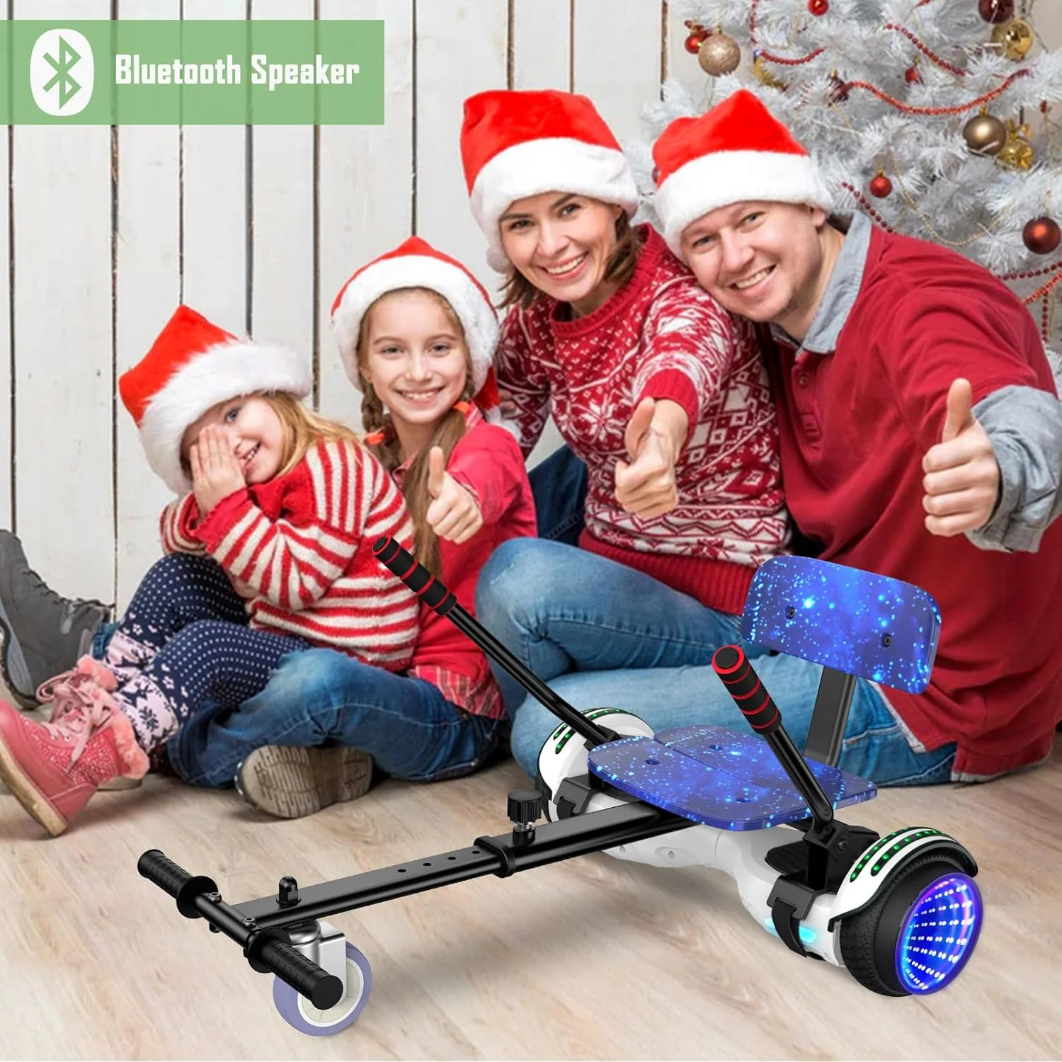 SISIGAD Hoverboard with Seat, 6.5 inch Hoverboard Go Kart Combo with Bluetooth Speaker & LED Lights for Kids Adults - Womvr