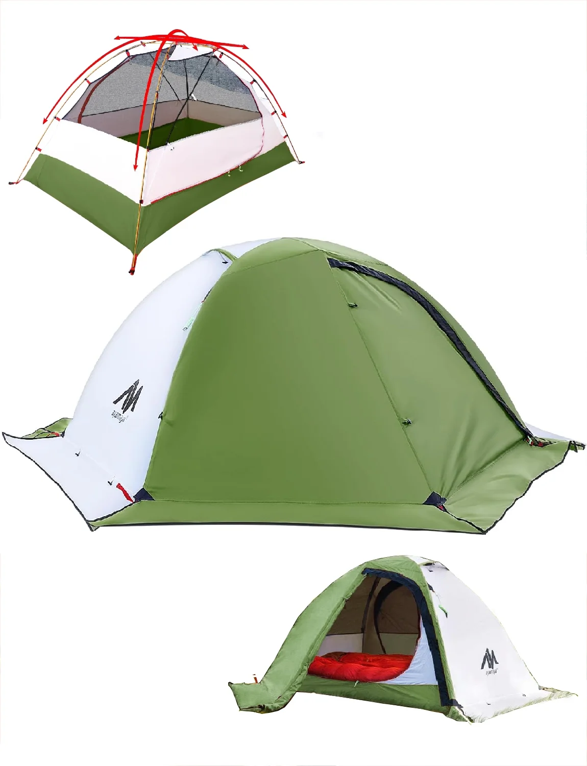 IC ICLOVER 4 Season Backpacking Tent for 2 Person Ultralight Waterproof All Weather Double Layer Camping Tents for Backpacker Outdoor Hiking Survival - Green - Womvr