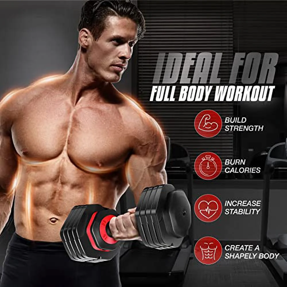 Yes4All One Second Multi Weight Adjustable Dumbbells Set of 2 for Different Workout Levels - 55LBS - Single - Red Grip - Womvr