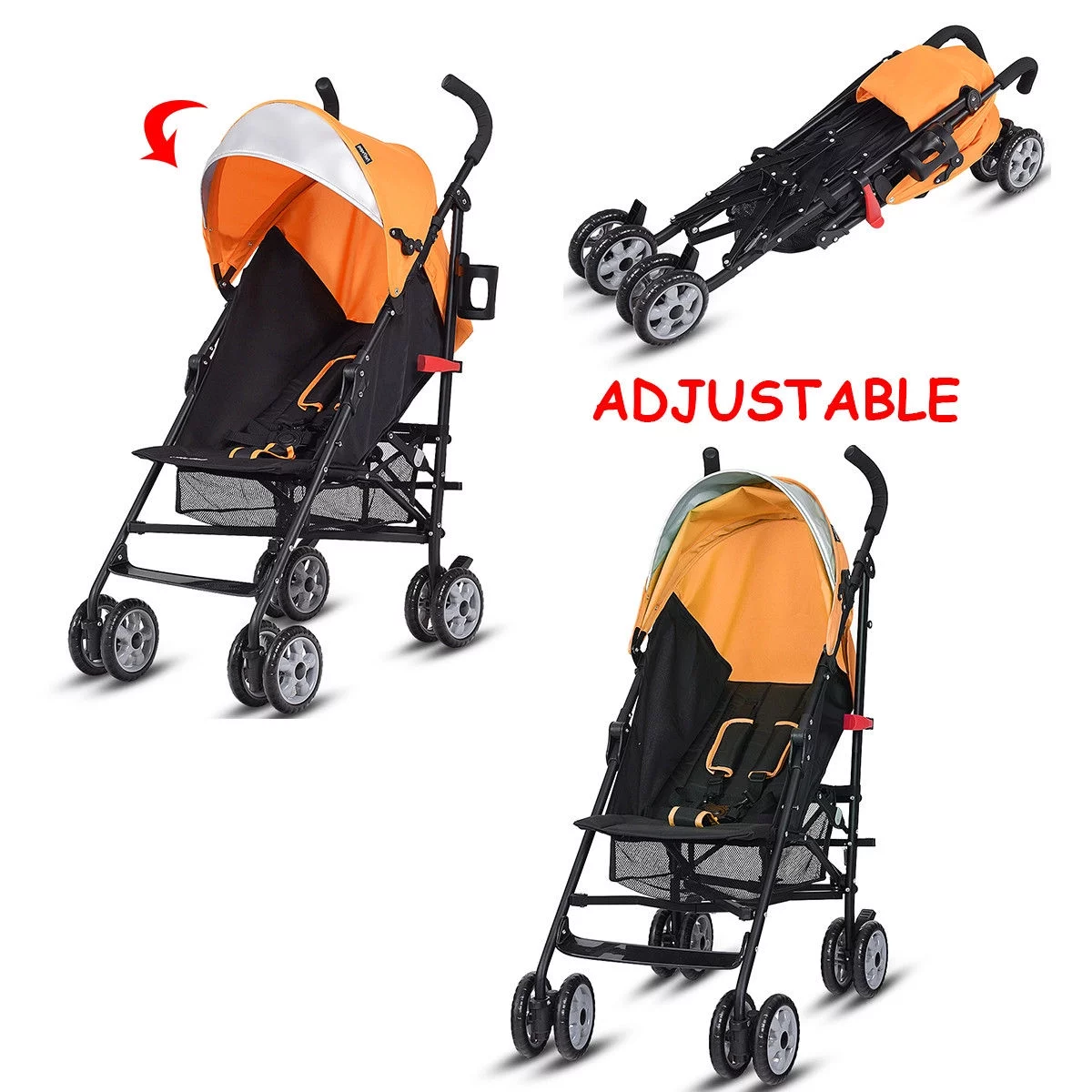 Costway Folding Lightweight Baby Toddler Umbrella Travel Stroller with Storage Basket Black - Womvr
