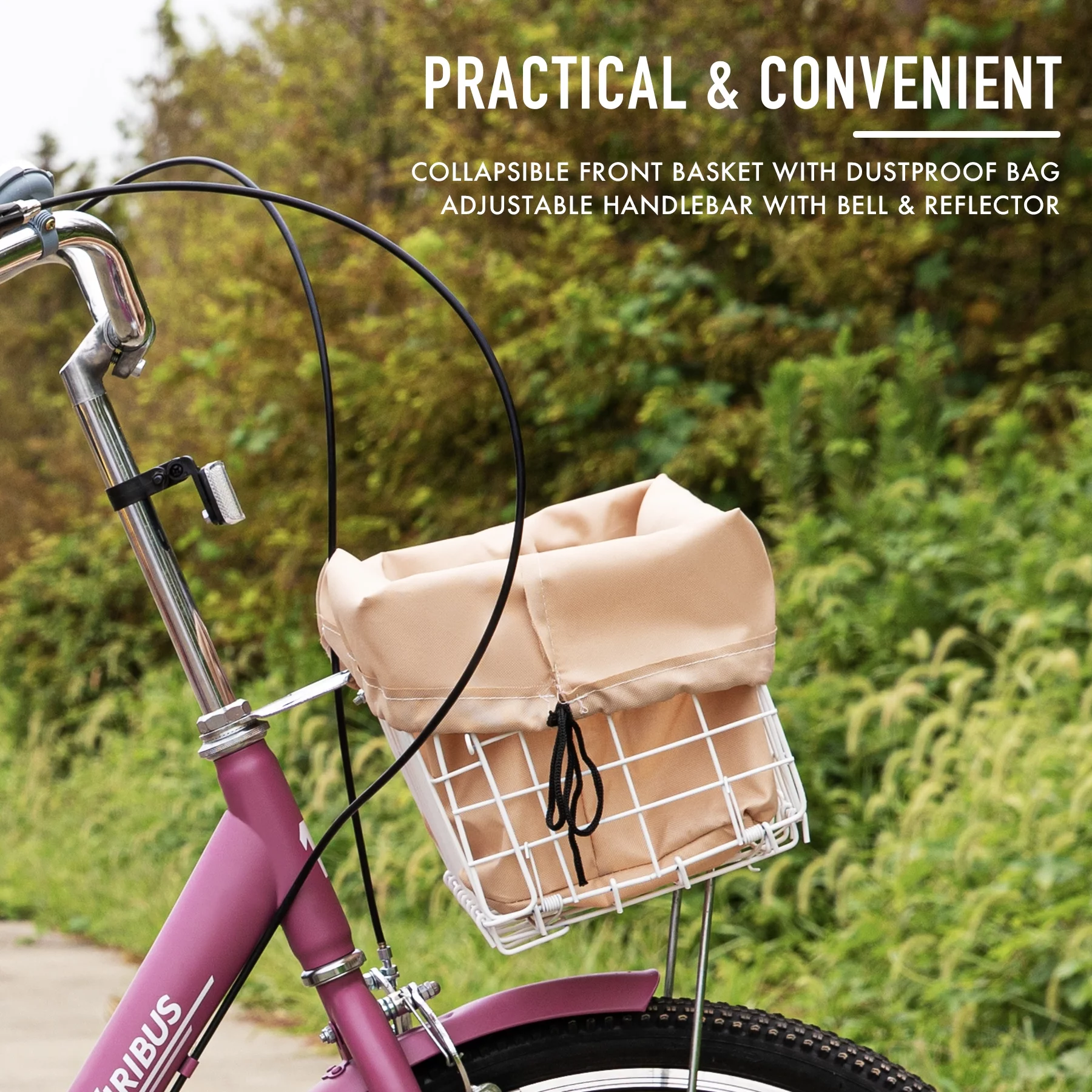 Viribus 26 Inch Single Speed Adult Tricycle 3 Wheel Bike with Removable Basket, Hybrid Beach Trike, Pink - Womvr