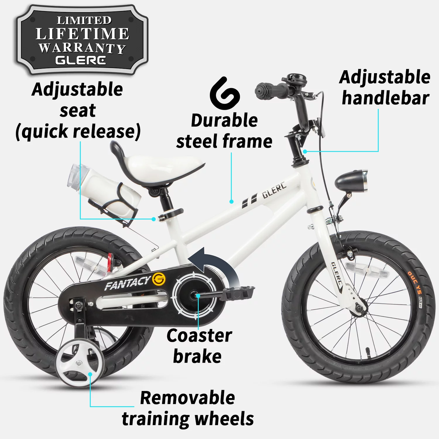 Glerc 12 inch Toddler and Kids Bike for 2-4 Years Old Boys & Girls, White - Womvr