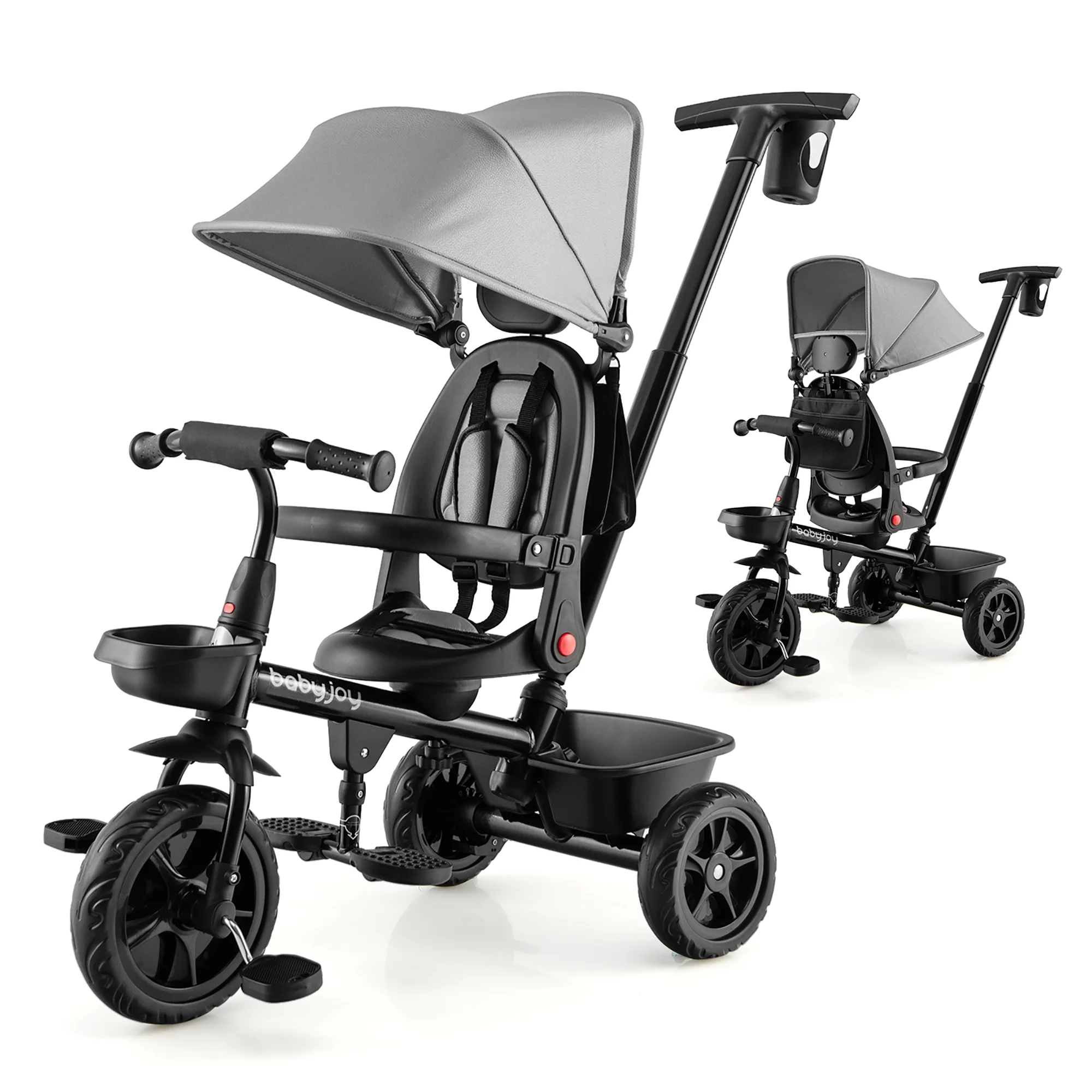 Babyjoy 4-in-1 Toddler Tricycle Reversible Baby Trike W/ Height Adjustable Push Handle - Womvr