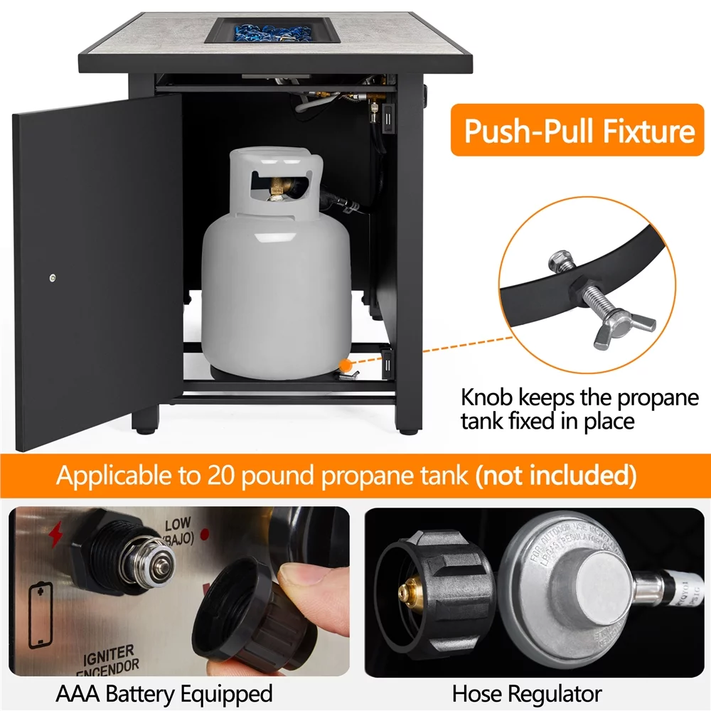 Alden Design 43in Propane Fire Pit Table with Ceramic Tabletop & Steel Base, Black - Womvr