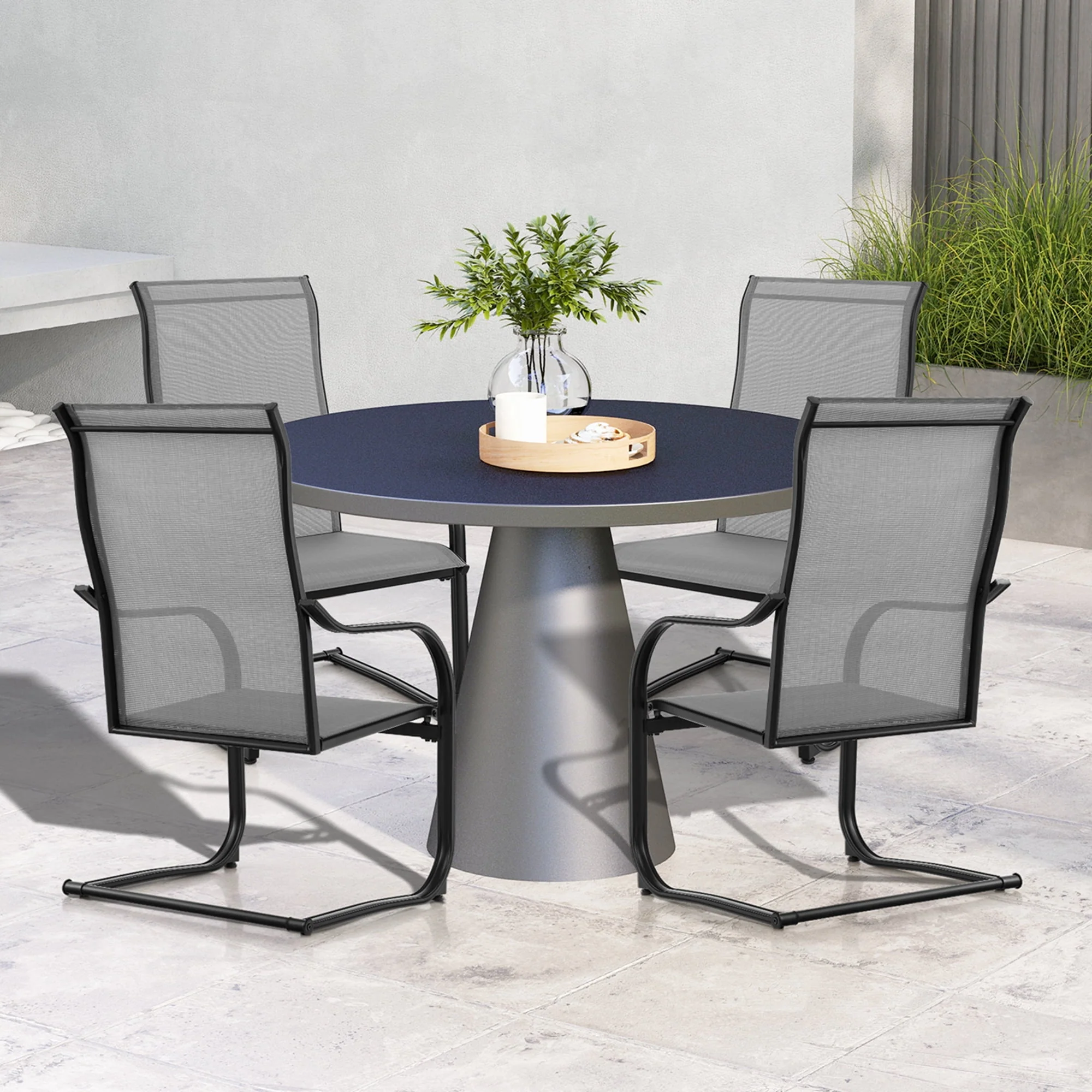 Costway 2pcs C-Spring Motion Patio Dining Chairs All Weather Heavy Duty Outdoor Black - Womvr