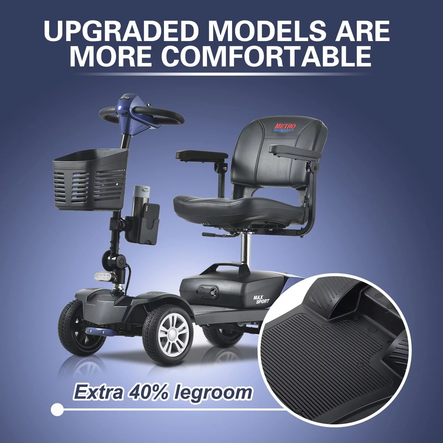 4 Wheel Mobility Scooters for Adults, Collapsible Electric Powered Wheelchair with Led Lights, 2 Cup Holders, USB Charging Port, Walking Stick Box, Up to 16 Miles, 300 lbs Capacity,Purple - Womvr