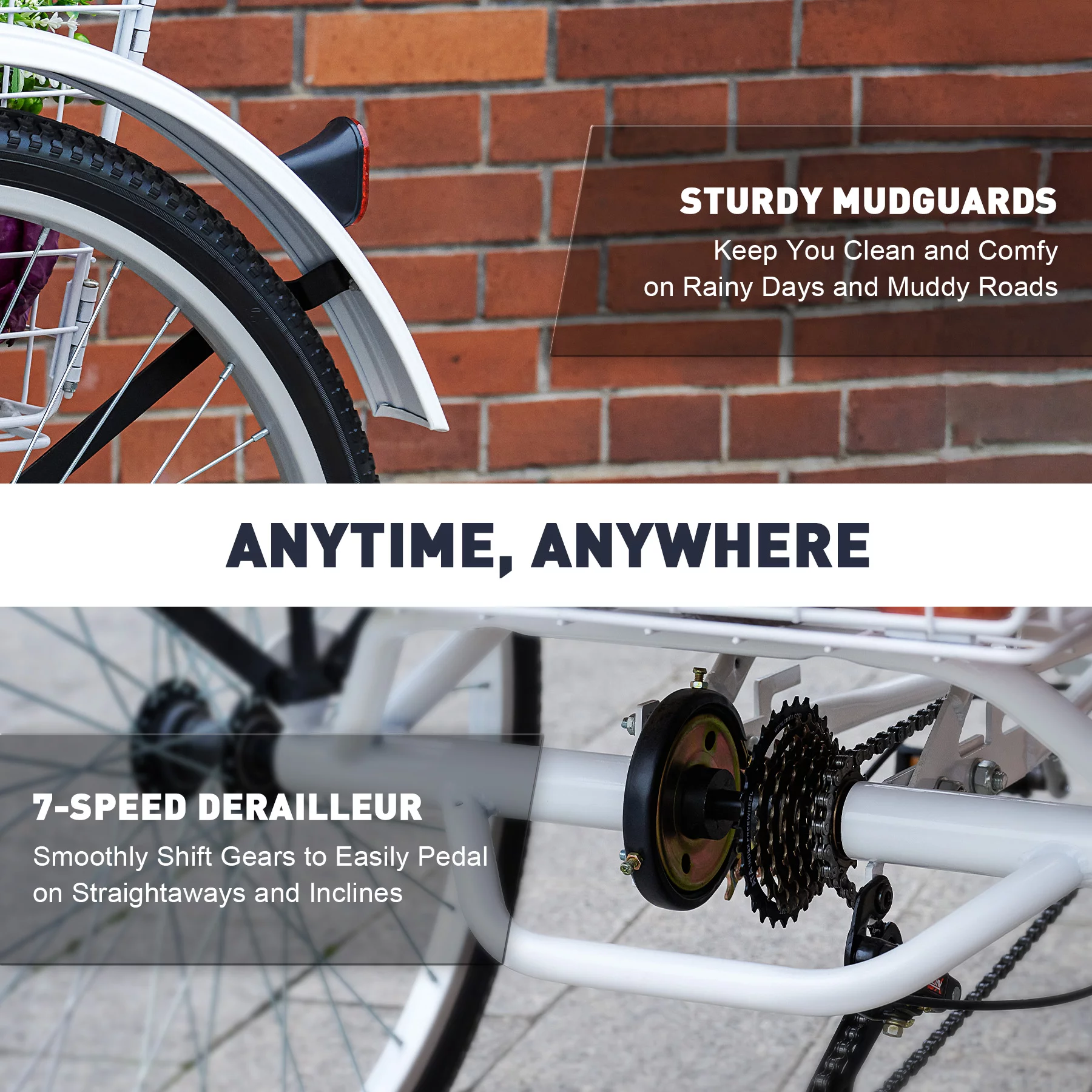 VIRIBUS 26 Inch Adult Tricycle 3 Wheel Bike with 7 Speeds & Basket for Men Women, Black - Womvr